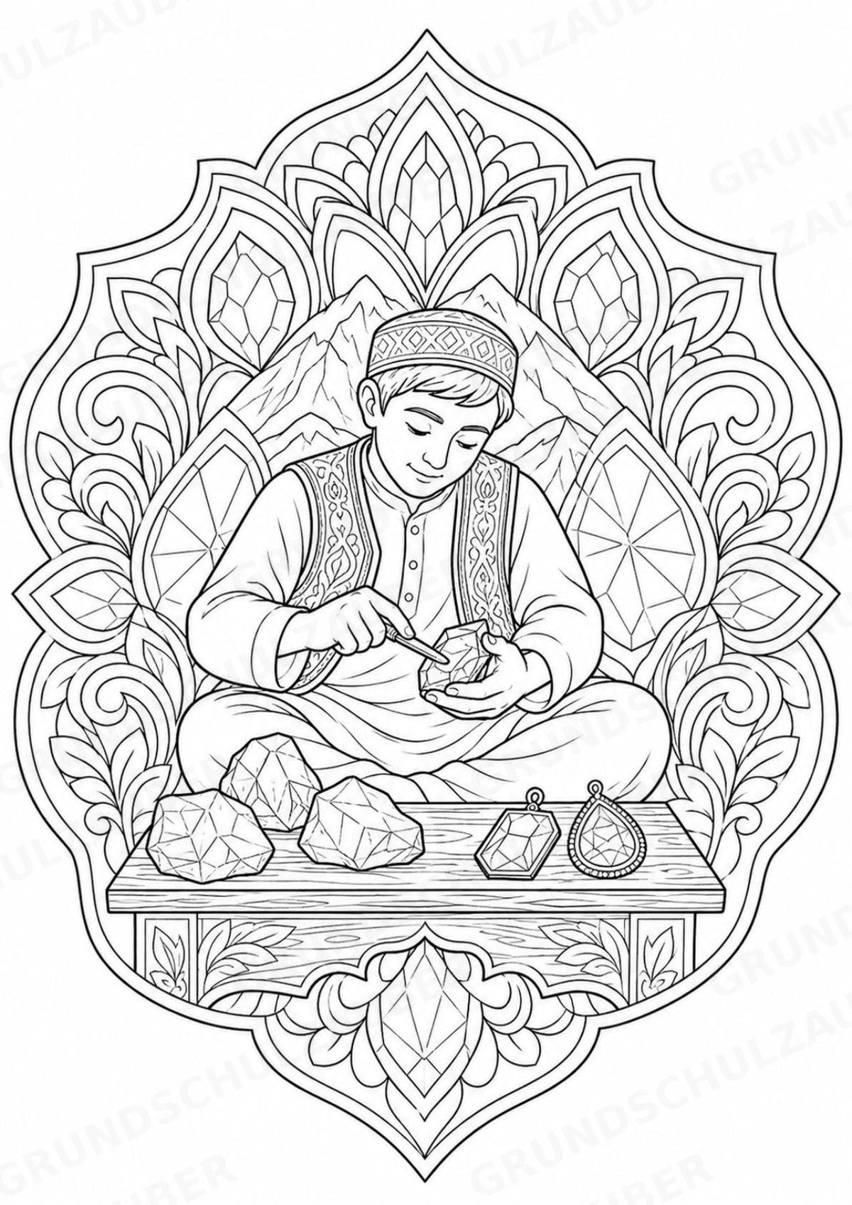 Afghanistan Mandalas Ausmalbilder – Länder und Kulturen – 15 Malvorlagen – Materialseite 16