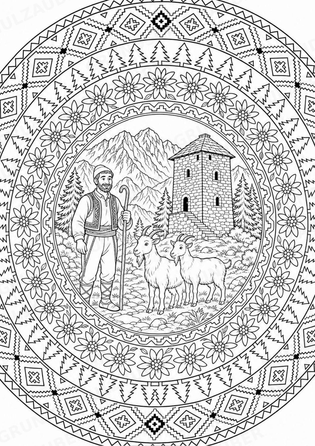 Albanien Mandalas Ausmalbilder – Länder und Kulturen – 15 Malvorlagen – Materialseite 6