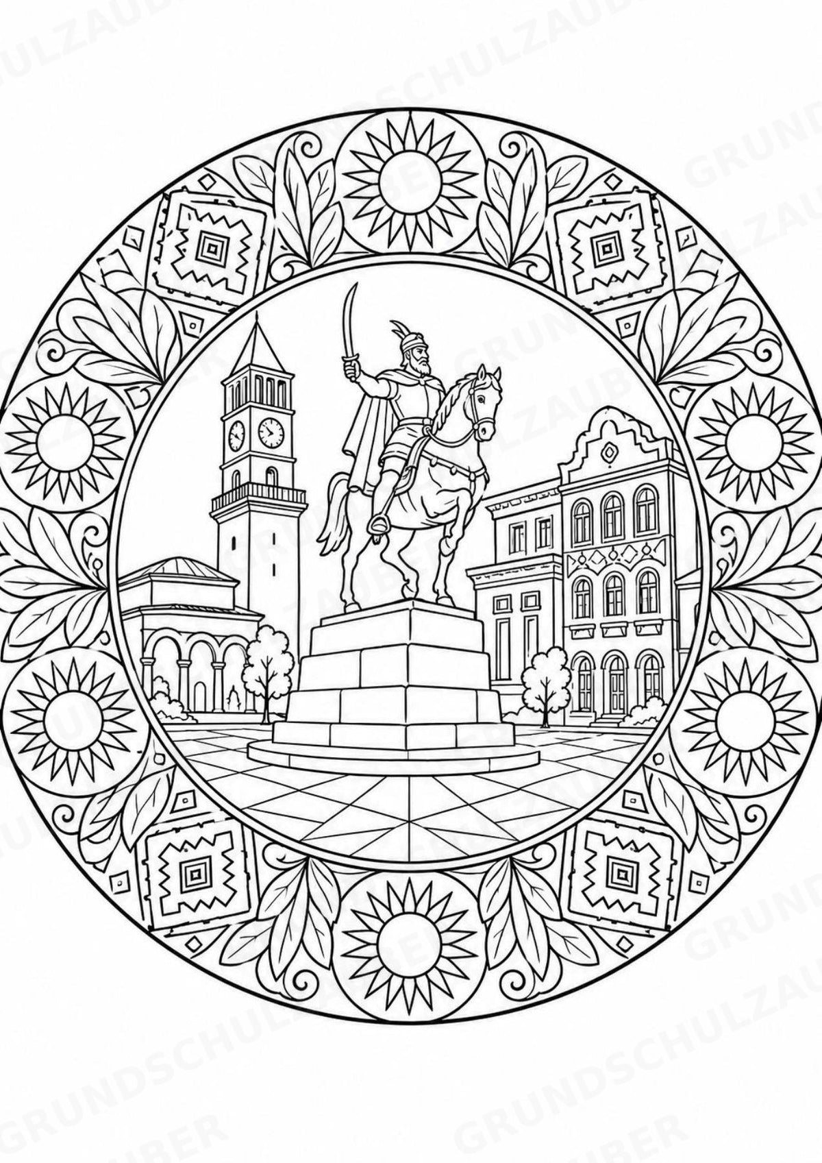 Albanien Mandalas Ausmalbilder – Länder und Kulturen – 15 Malvorlagen – Materialseite 16