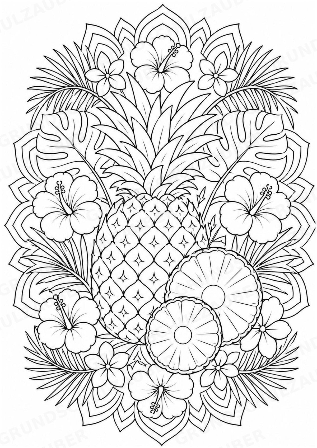Ananas Mandalas Ausmalbilder – Obst – 15 Malvorlagen – Materialseite 3