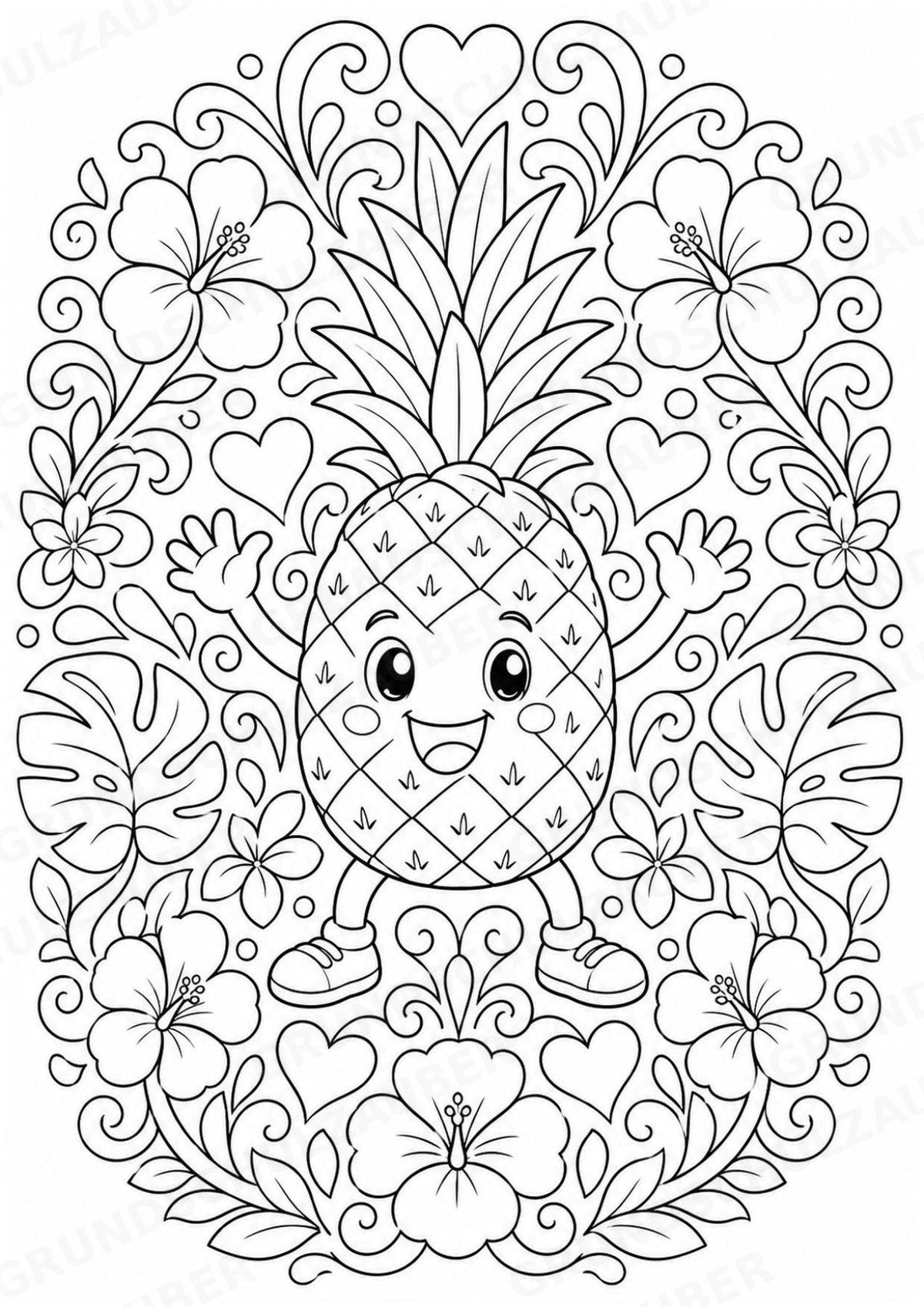 Ananas Mandalas Ausmalbilder – Obst – 15 Malvorlagen – Materialseite 5