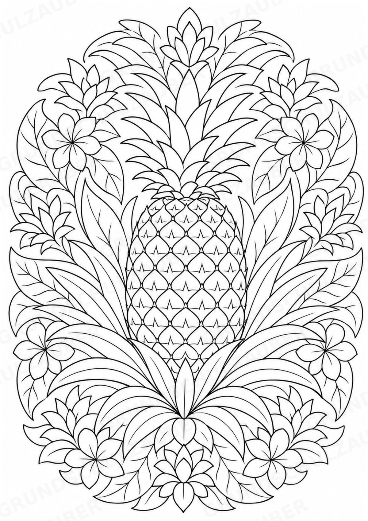 Ananas Mandalas Ausmalbilder – Obst – 15 Malvorlagen – Materialseite 6