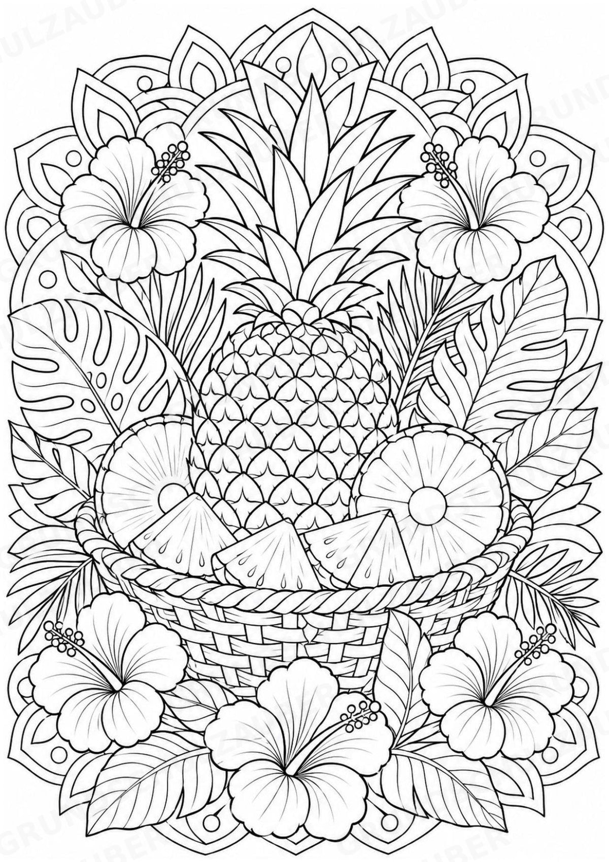 Ananas Mandalas Ausmalbilder – Obst – 15 Malvorlagen – Materialseite 7