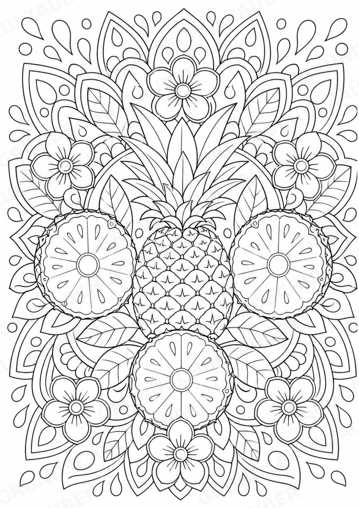 Ananas Mandalas Ausmalbilder – Obst – 15 Malvorlagen – Materialseite 8