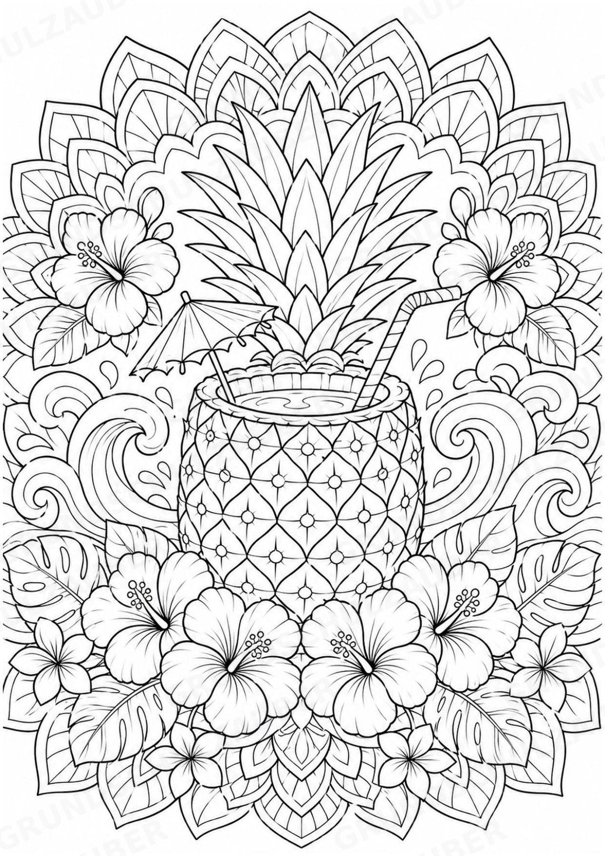 Ananas Mandalas Ausmalbilder – Obst – 15 Malvorlagen – Materialseite 9