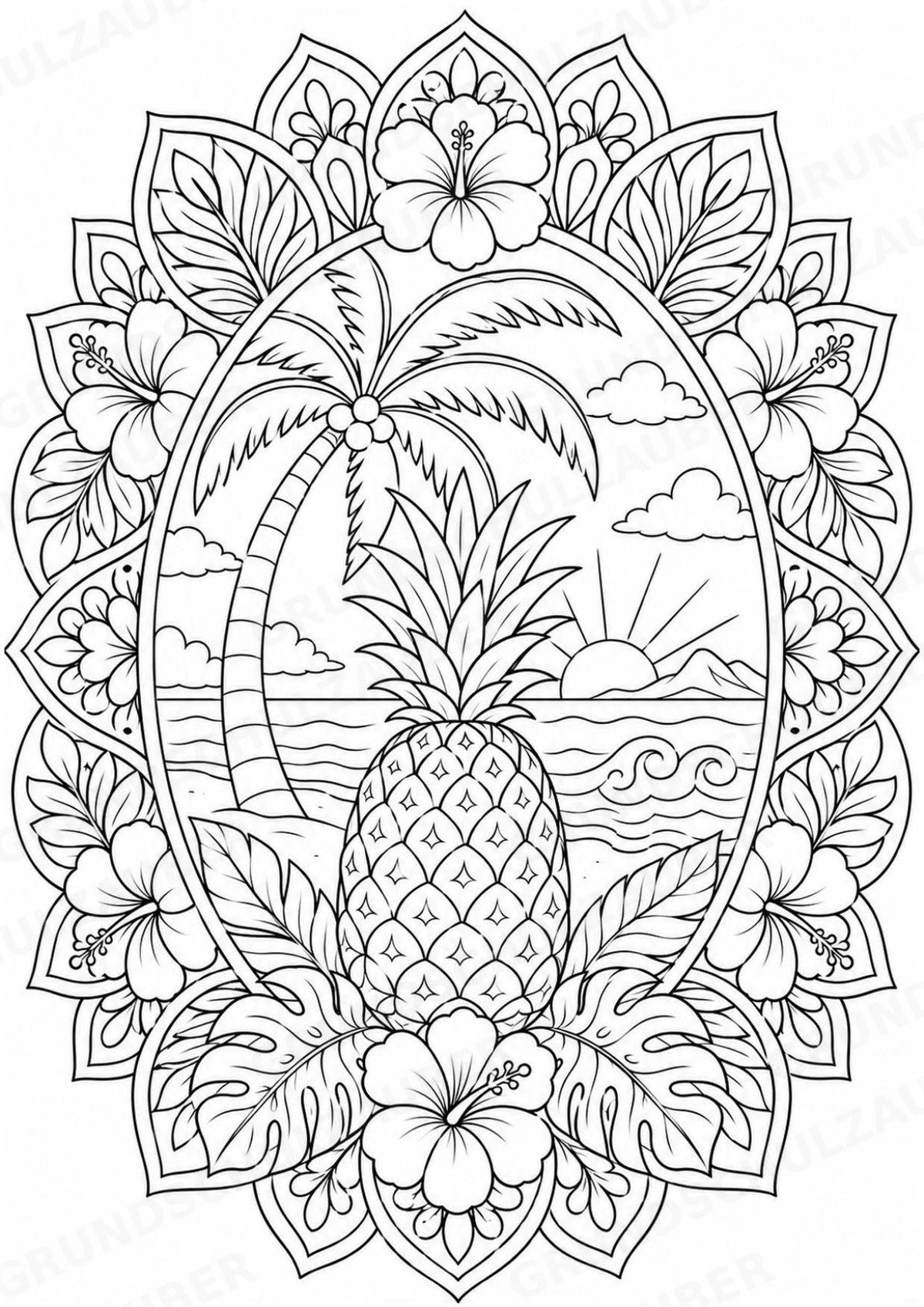 Ananas Mandalas Ausmalbilder – Obst – 15 Malvorlagen – Materialseite 12