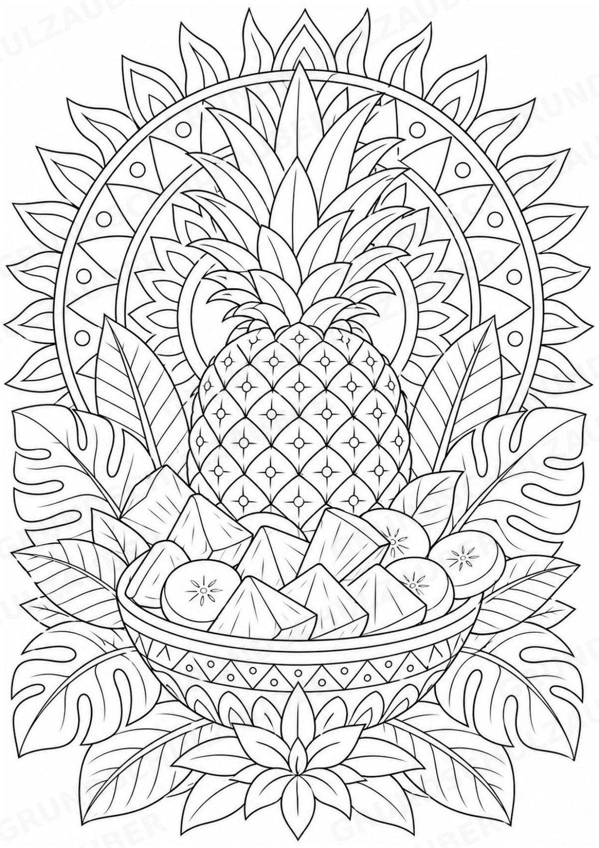 Ananas Mandalas Ausmalbilder – Obst – 15 Malvorlagen – Materialseite 13