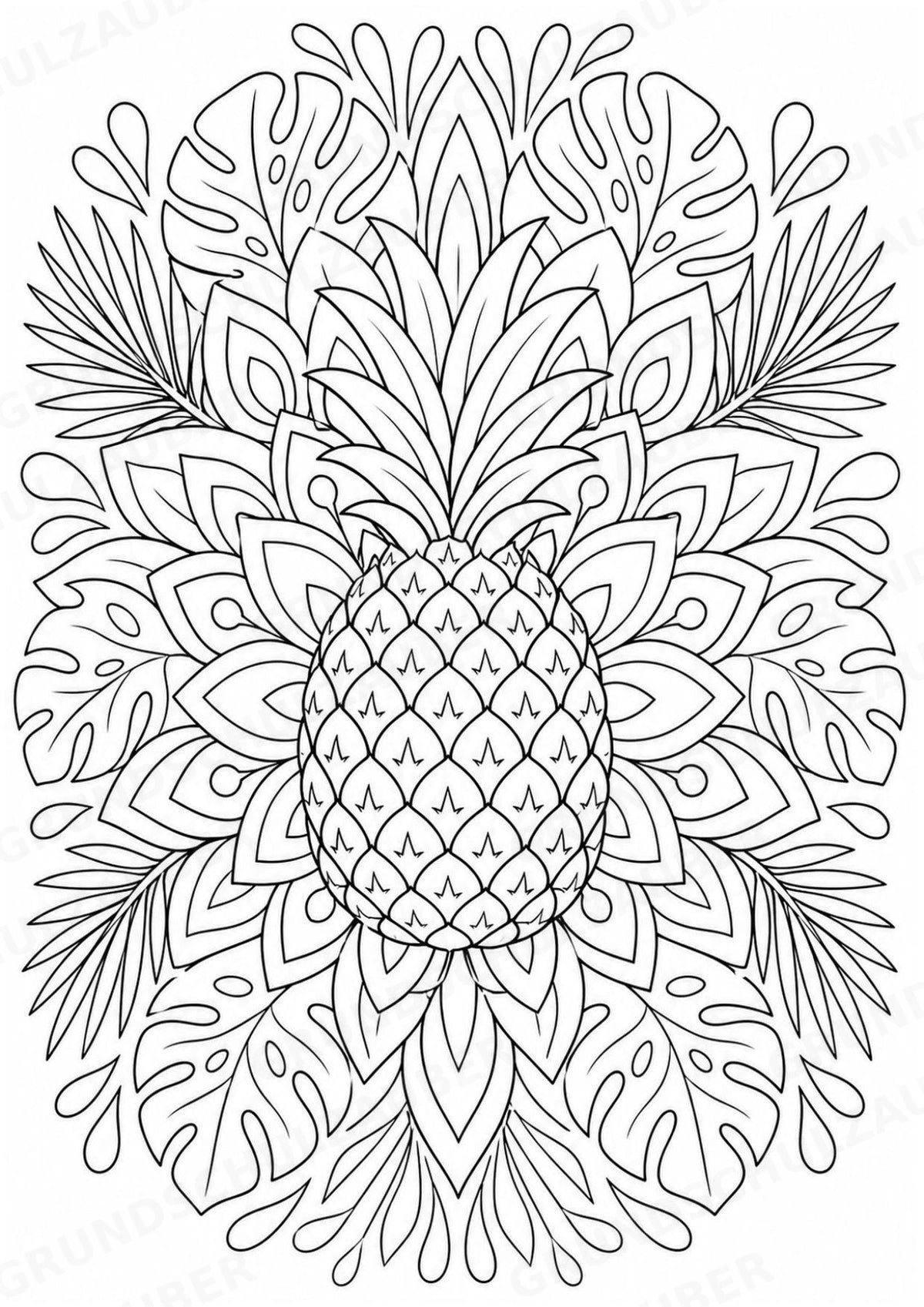 Ananas Mandalas Ausmalbilder – Obst – 15 Malvorlagen – Materialseite 16