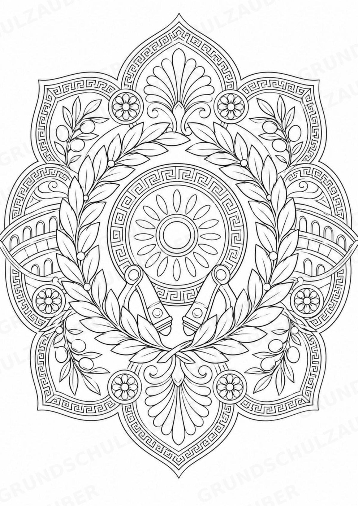 Antikes Griechenland Mandalas Ausmalbilder – Geschichte und Kulturen – 15 Malvorlagen – Materialseite 15