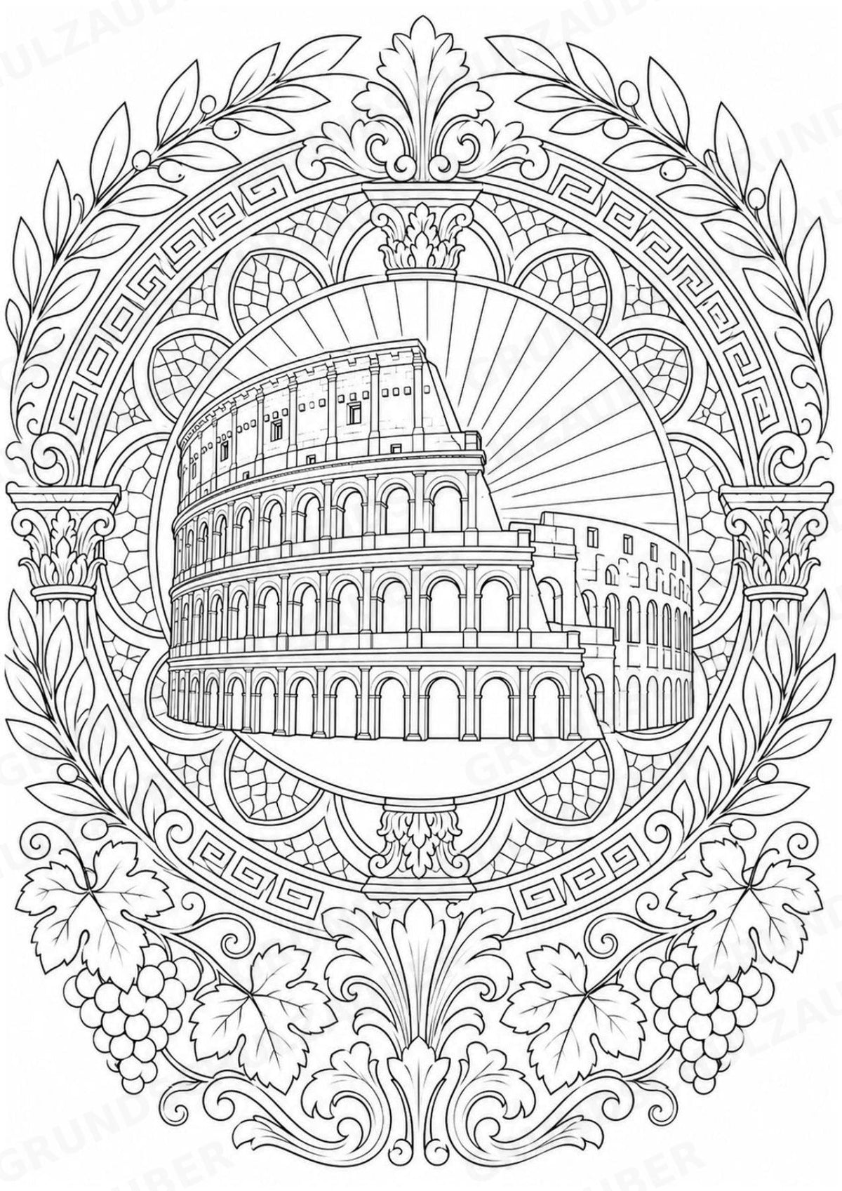 Antikes Rom Mandalas Ausmalbilder – Geschichte und Kulturen – 15 Malvorlagen – Materialseite 2