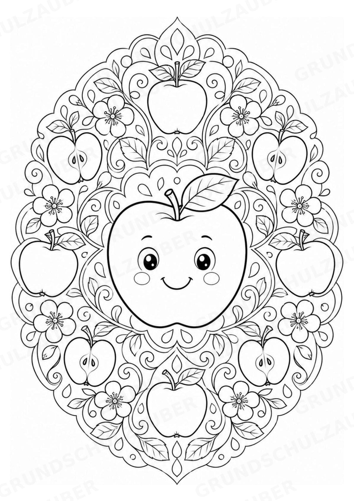 Apfel Mandalas Ausmalbilder – Obst – 15 Malvorlagen – Materialseite 2