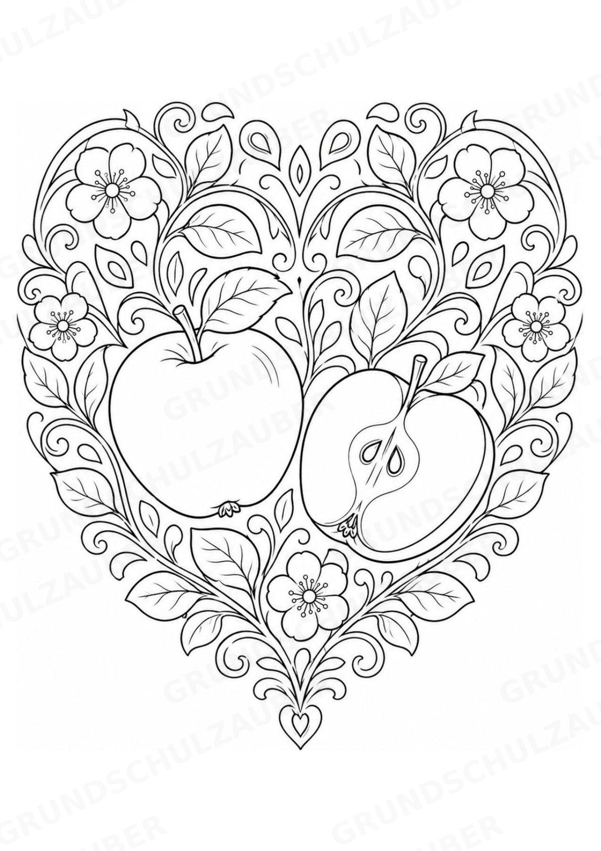 Apfel Mandalas Ausmalbilder – Obst – 15 Malvorlagen – Materialseite 3