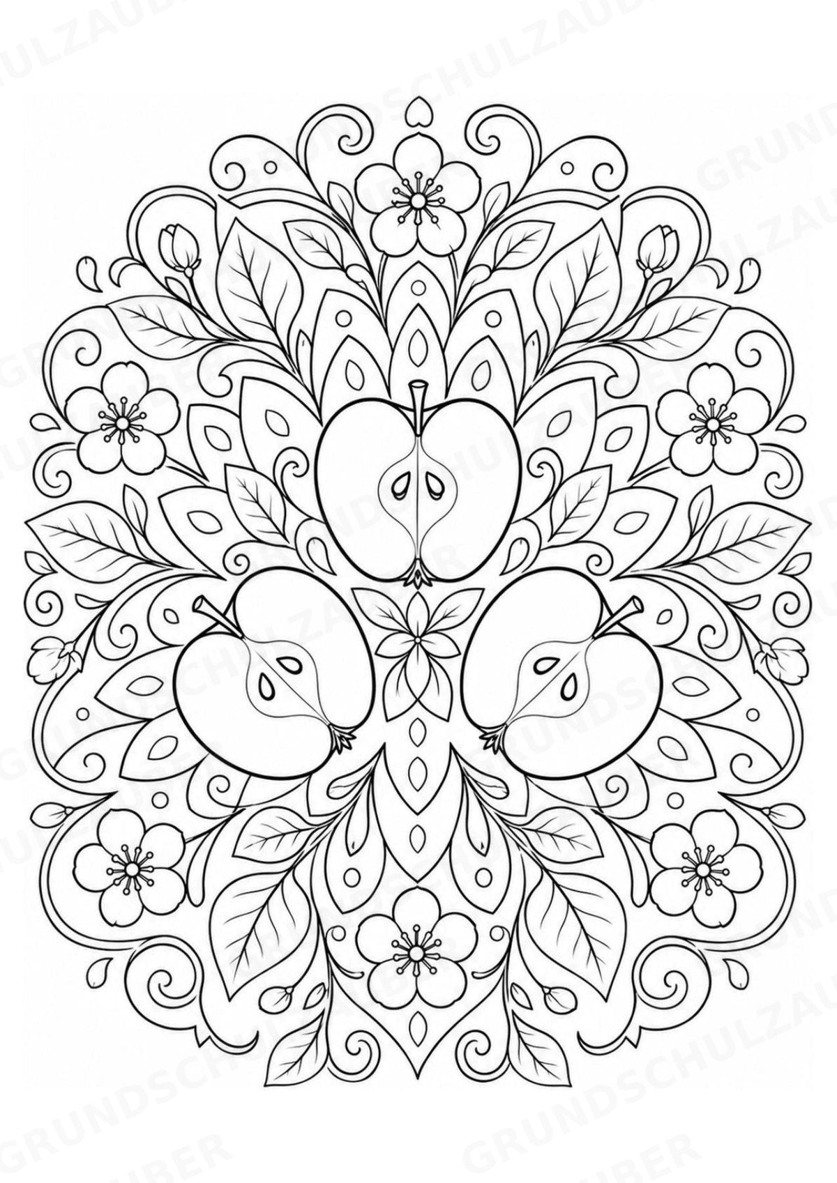 Apfel Mandalas Ausmalbilder – Obst – 15 Malvorlagen – Materialseite 4