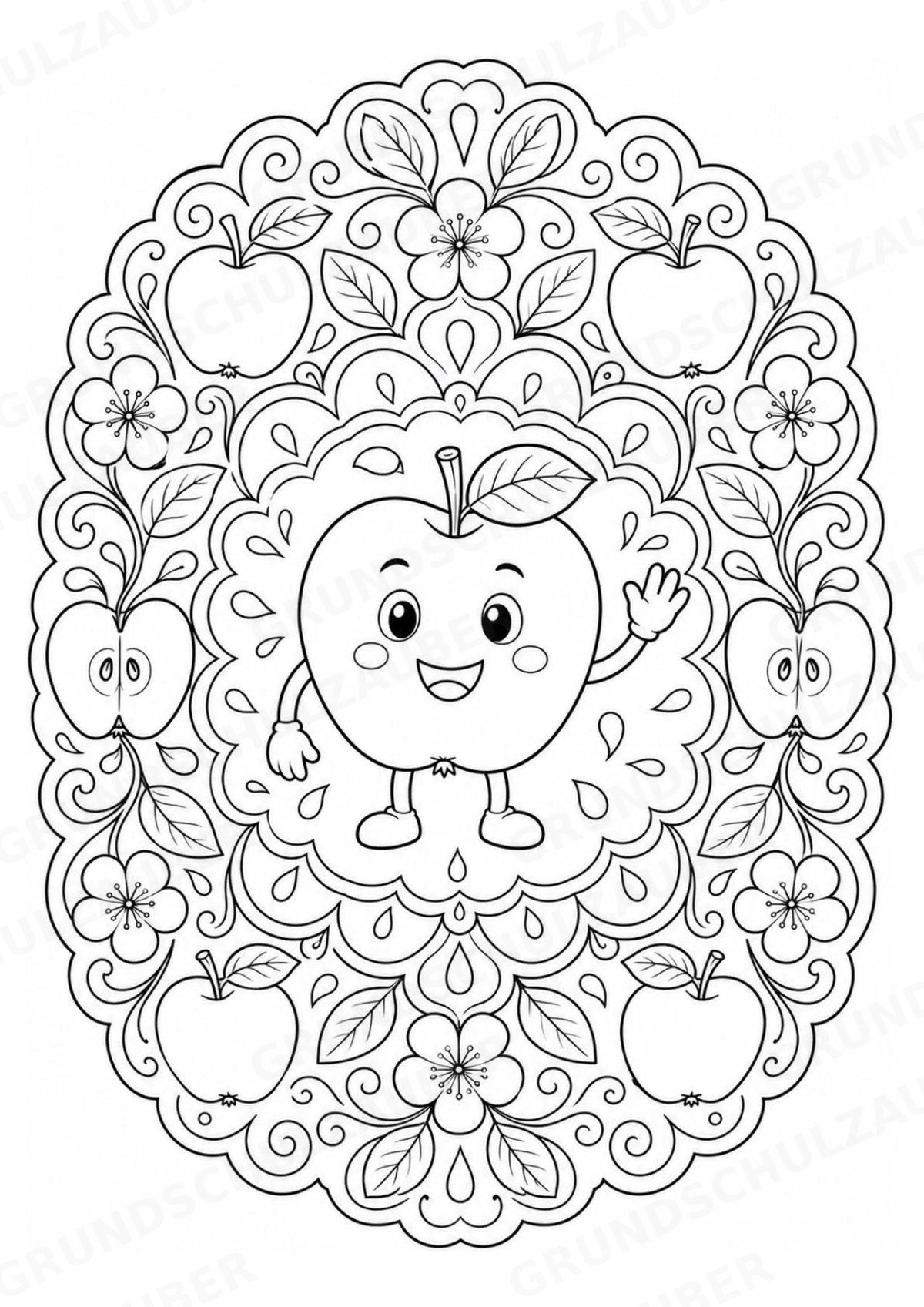 Apfel Mandalas Ausmalbilder – Obst – 15 Malvorlagen – Materialseite 5