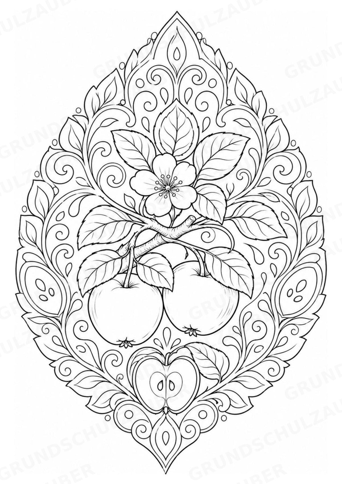 Apfel Mandalas Ausmalbilder – Obst – 15 Malvorlagen – Materialseite 6