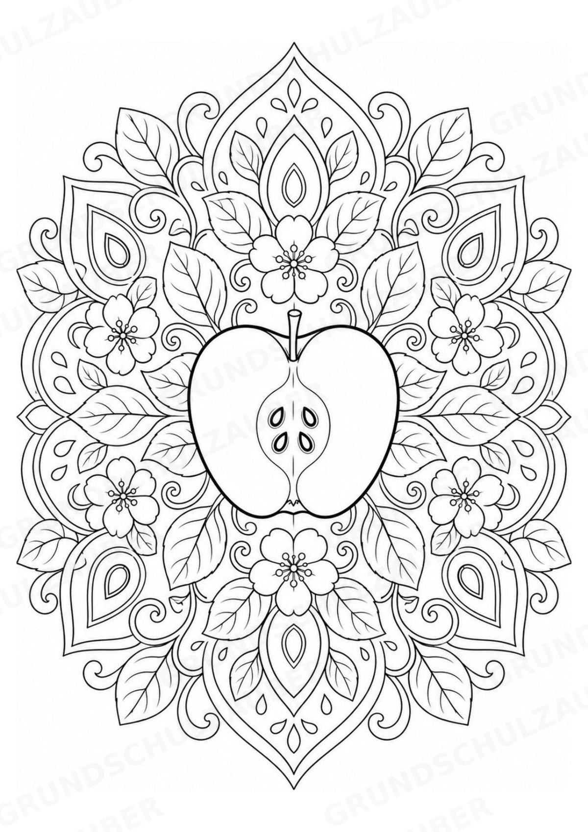 Apfel Mandalas Ausmalbilder – Obst – 15 Malvorlagen – Materialseite 7