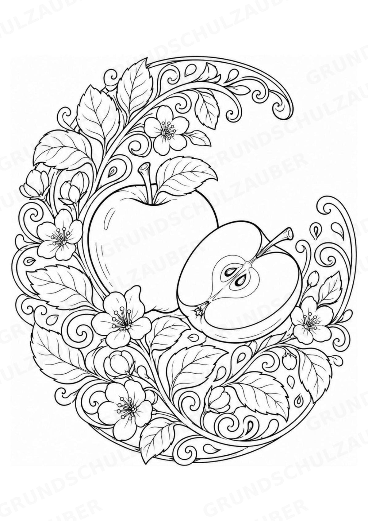 Apfel Mandalas Ausmalbilder – Obst – 15 Malvorlagen – Materialseite 8