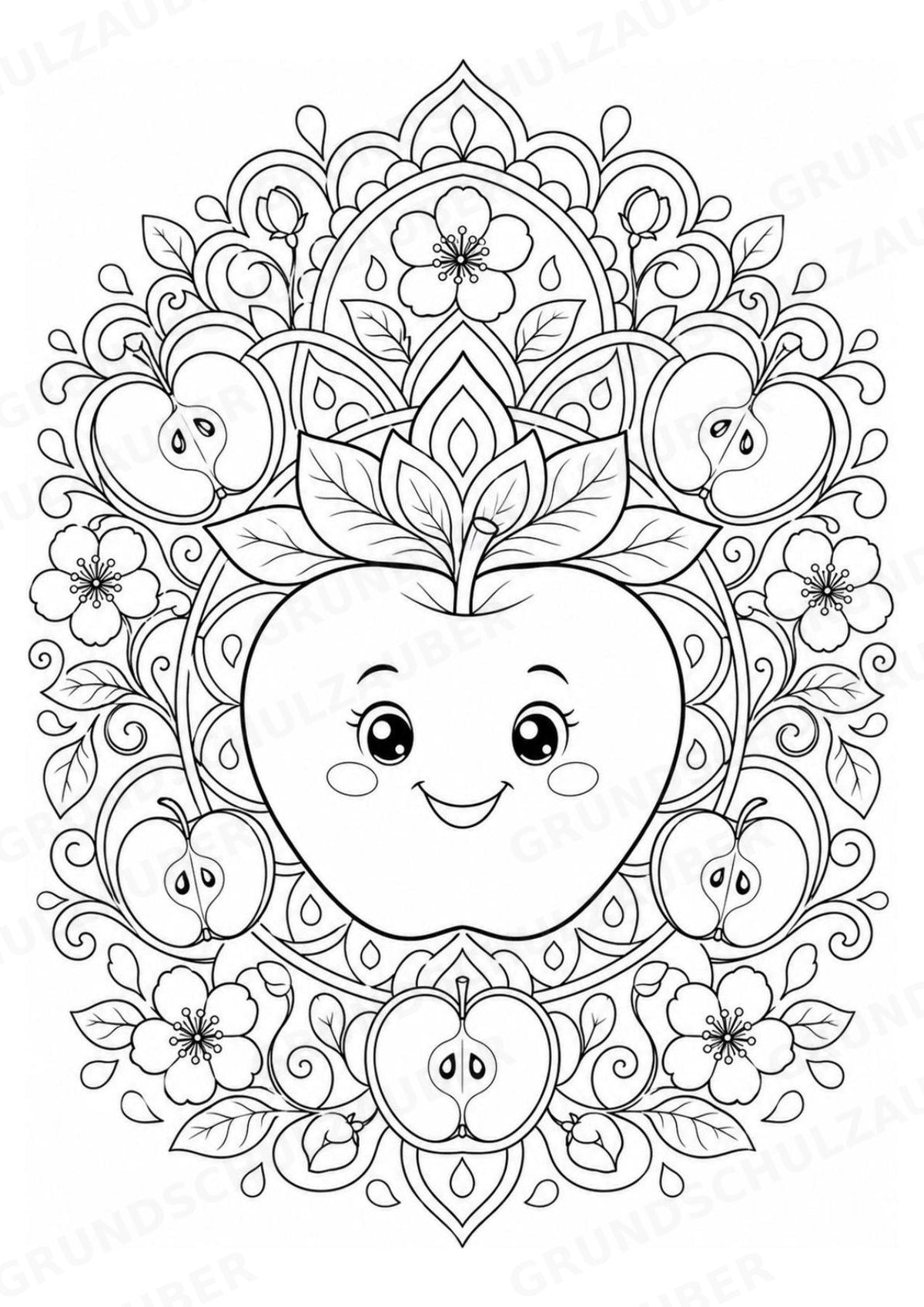 Apfel Mandalas Ausmalbilder – Obst – 15 Malvorlagen – Materialseite 9