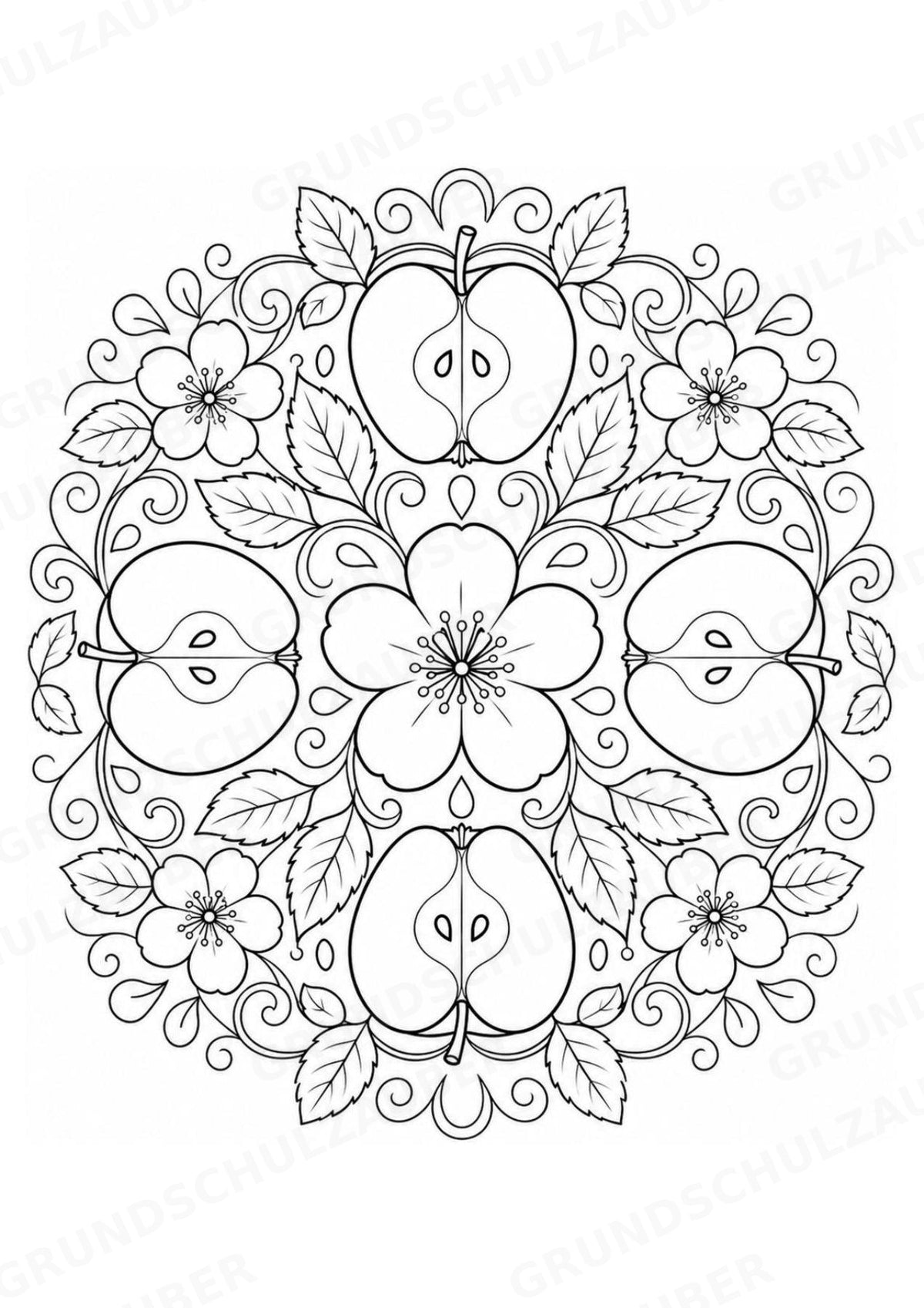 Apfel Mandalas Ausmalbilder – Obst – 15 Malvorlagen – Materialseite 10