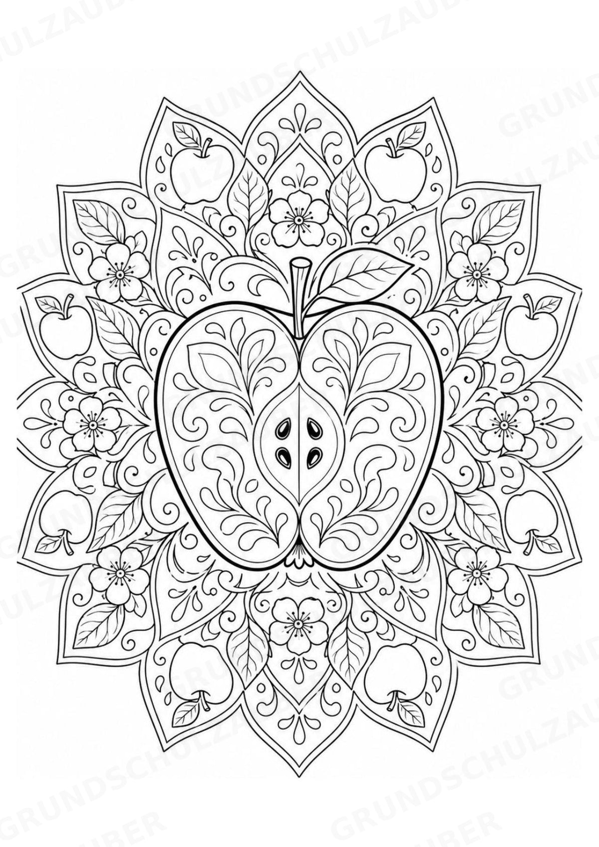 Apfel Mandalas Ausmalbilder – Obst – 15 Malvorlagen – Materialseite 12