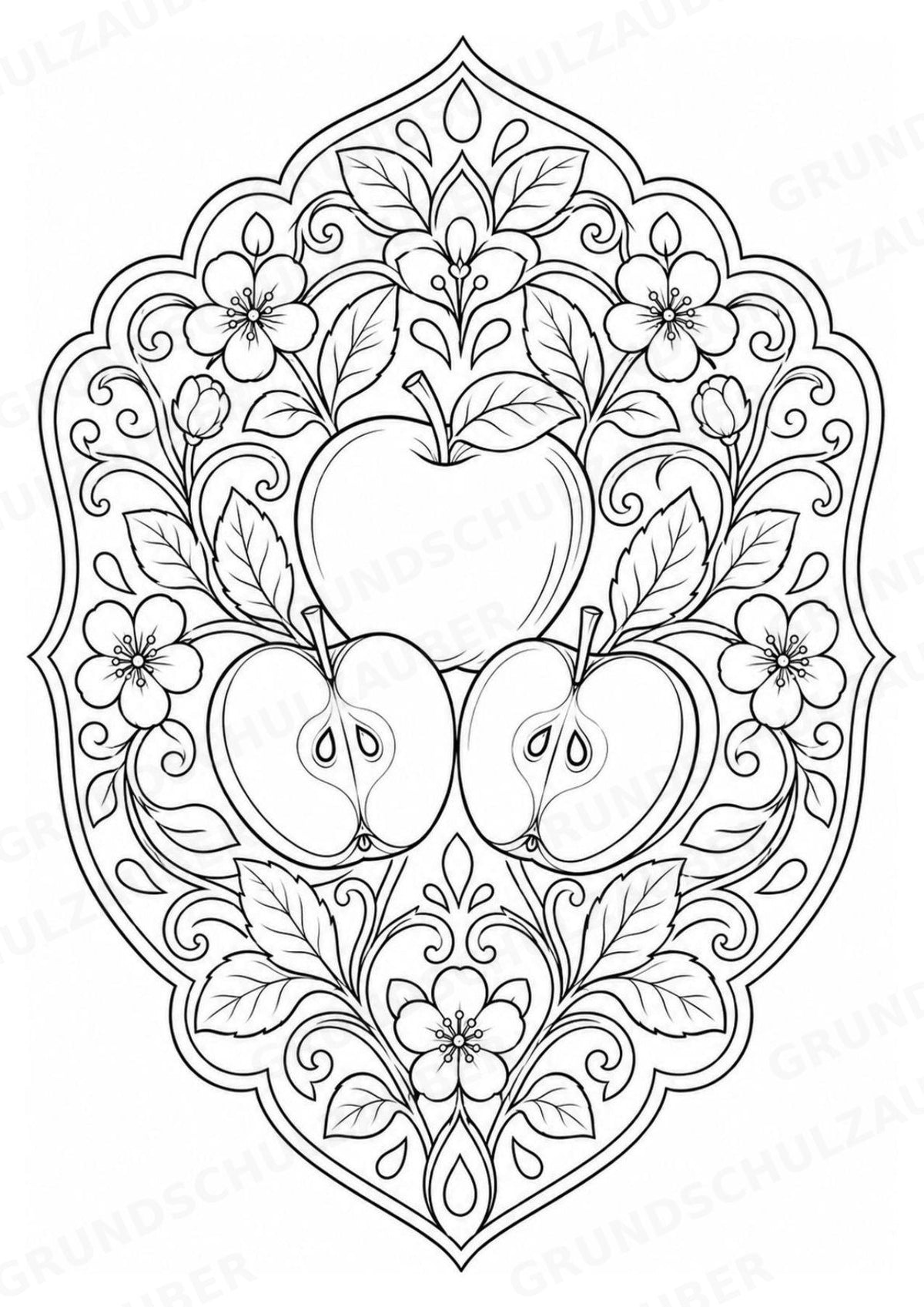 Apfel Mandalas Ausmalbilder – Obst – 15 Malvorlagen – Materialseite 13