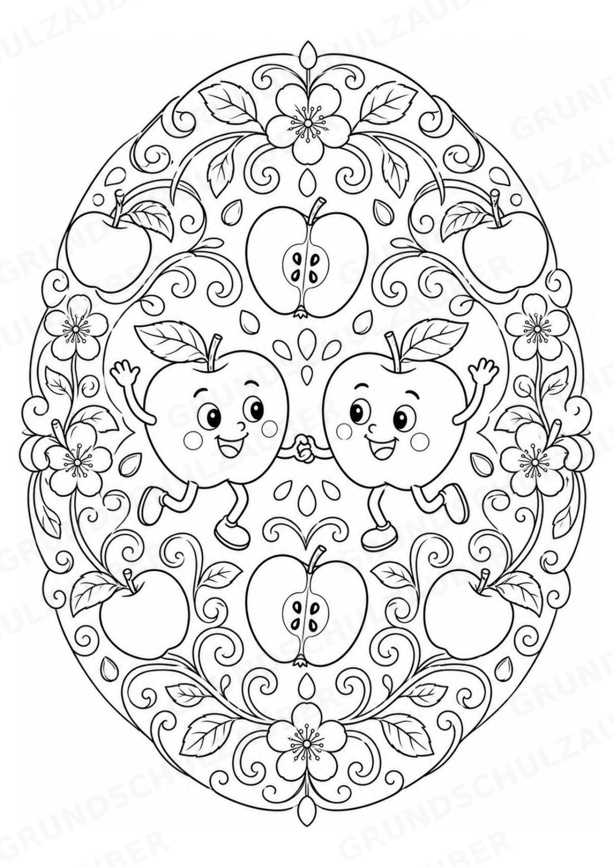 Apfel Mandalas Ausmalbilder – Obst – 15 Malvorlagen – Materialseite 14