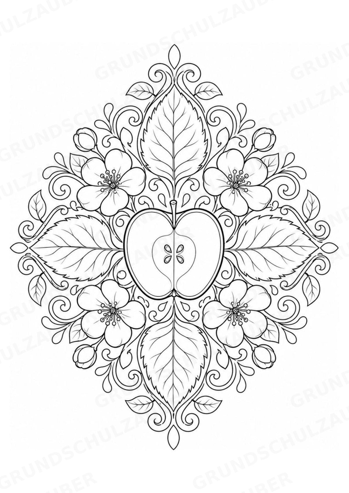 Apfel Mandalas Ausmalbilder – Obst – 15 Malvorlagen – Materialseite 15