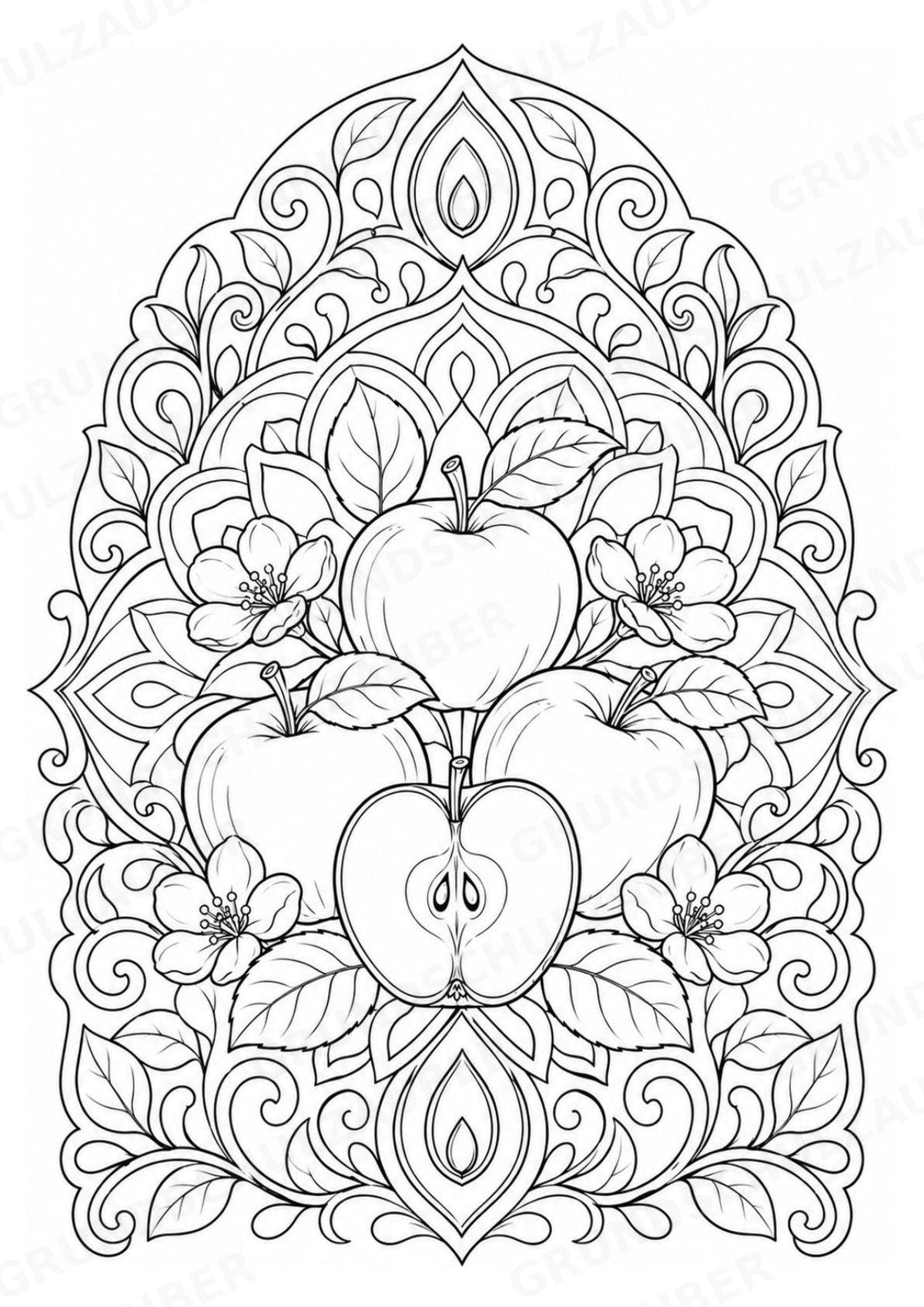 Apfel Mandalas Ausmalbilder – Obst – 15 Malvorlagen – Materialseite 16