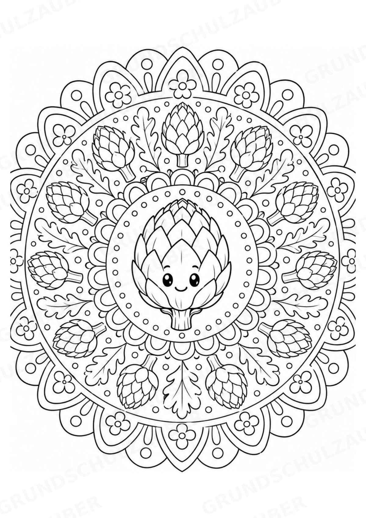 Artischocke Mandalas Ausmalbilder – Allgemeine Themen – 15 Malvorlagen – Materialseite 2
