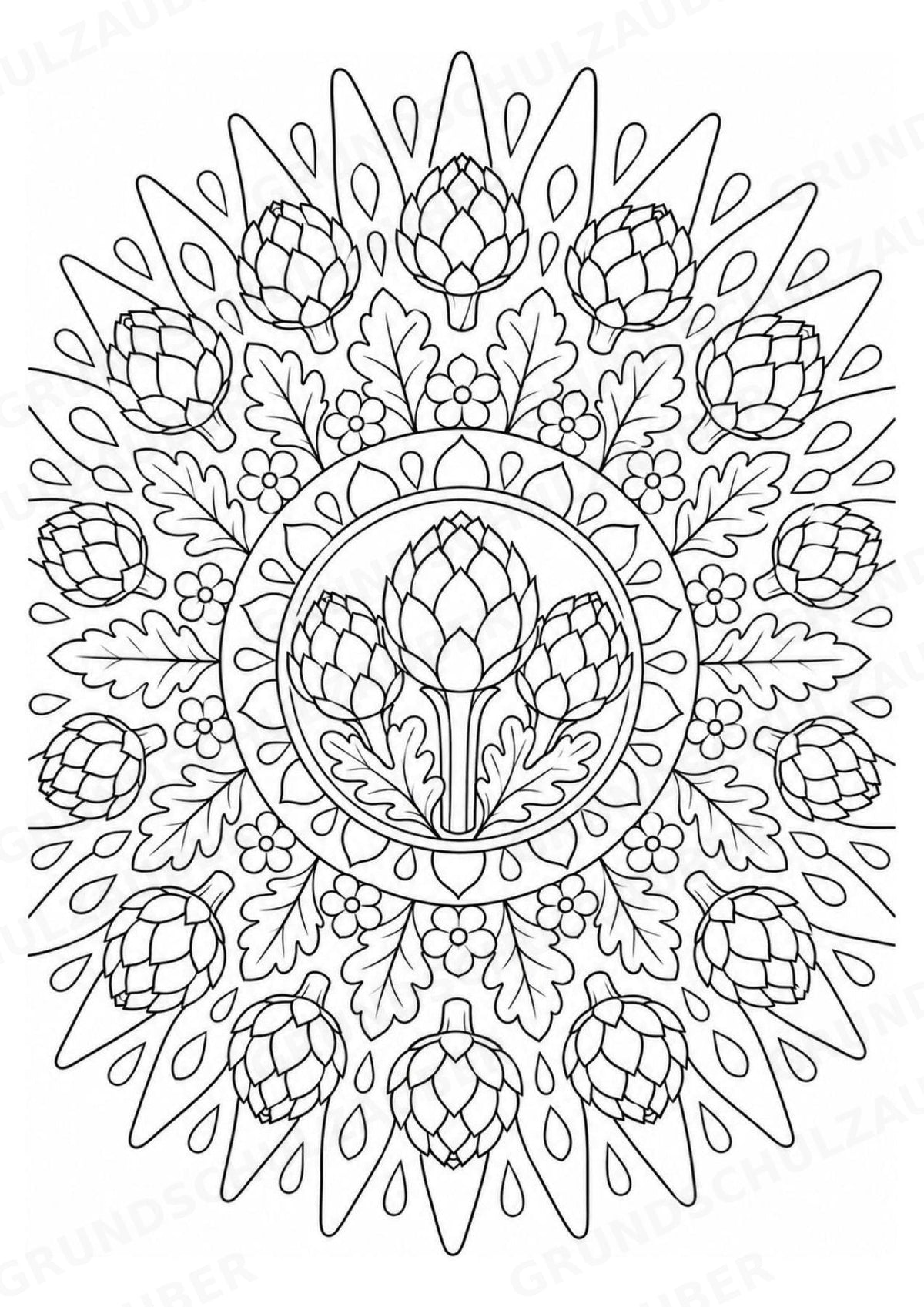 Artischocke Mandalas Ausmalbilder – Allgemeine Themen – 15 Malvorlagen – Materialseite 7