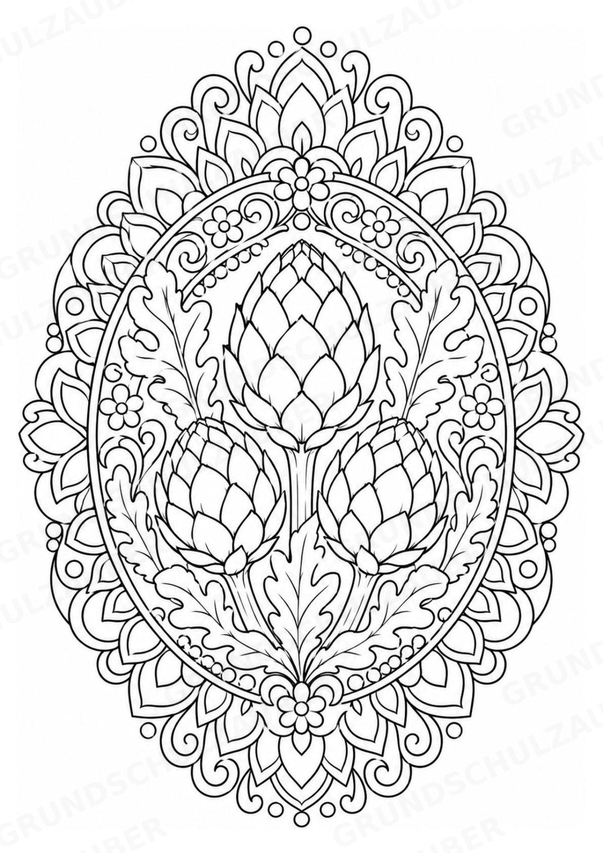 Artischocke Mandalas Ausmalbilder – Allgemeine Themen – 15 Malvorlagen – Materialseite 14