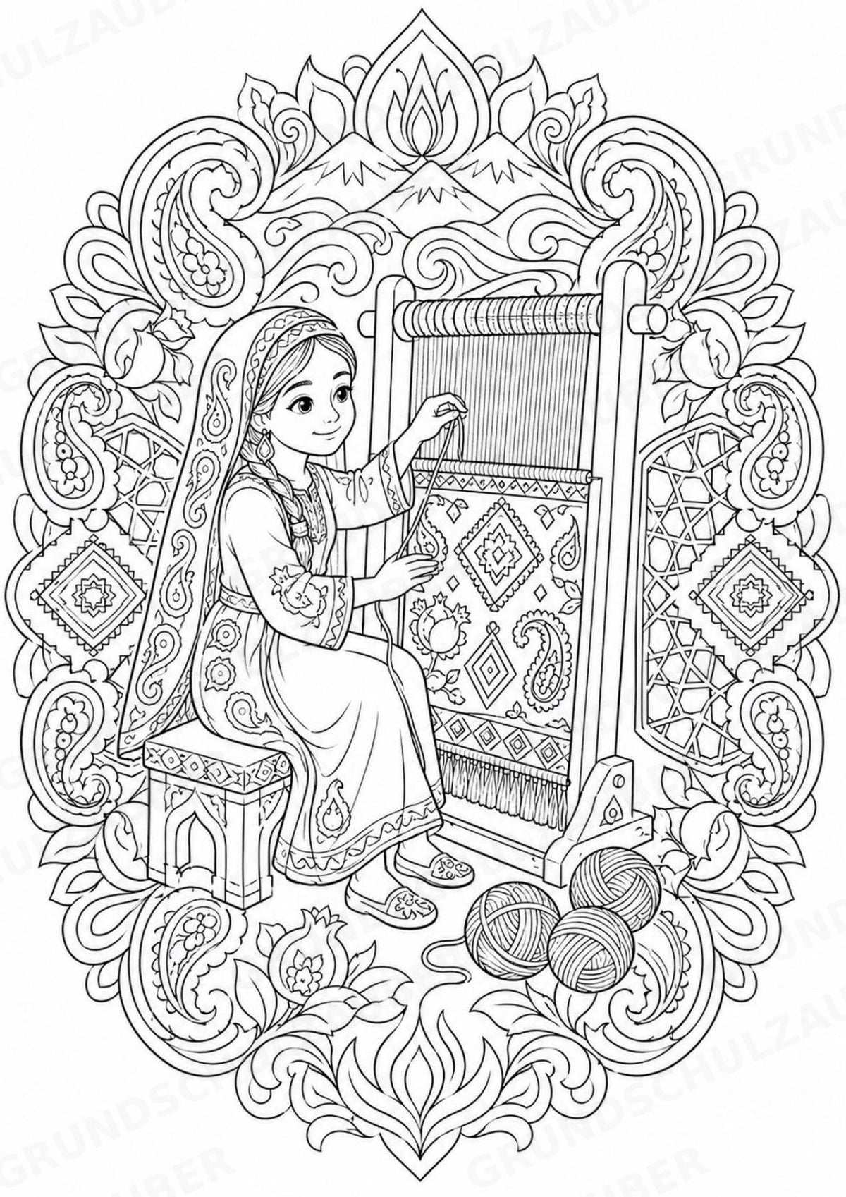 Aserbaidschan Mandalas Ausmalbilder – Länder und Kulturen – 15 Malvorlagen – Materialseite 7