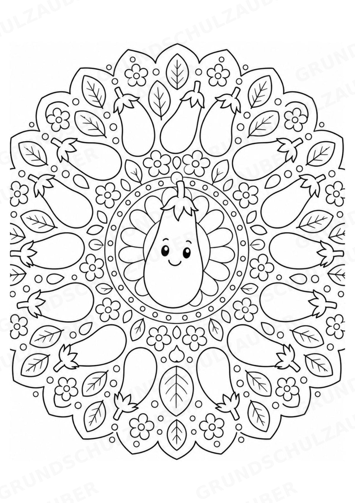 Aubergine Mandalas Ausmalbilder – Gemüse – 15 Malvorlagen – Materialseite 2