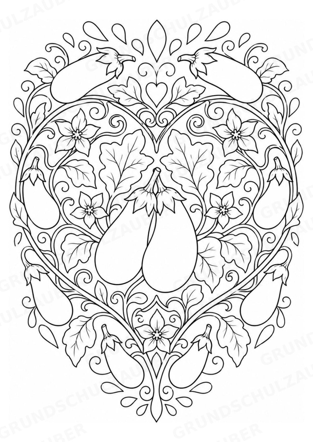 Aubergine Mandalas Ausmalbilder – Gemüse – 15 Malvorlagen – Materialseite 3