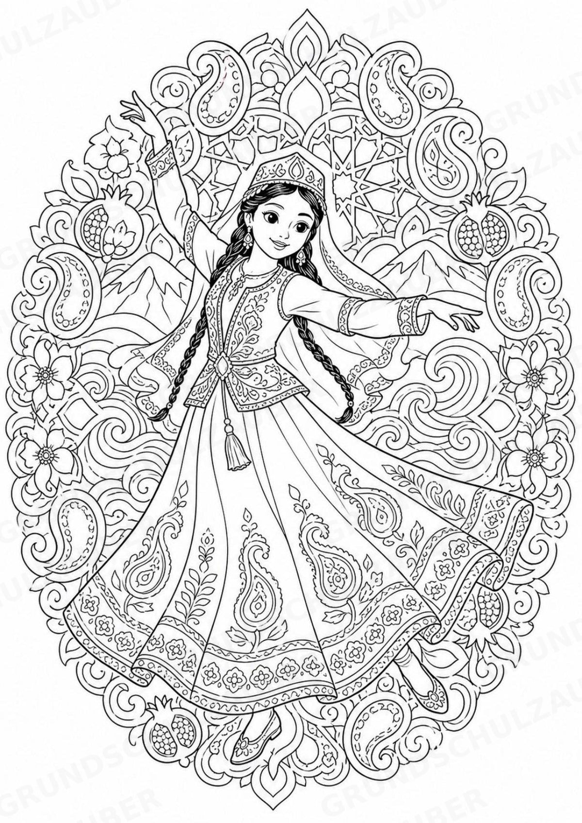Aserbaidschan Mandalas Ausmalbilder – Länder und Kulturen – 15 Malvorlagen – Materialseite 9