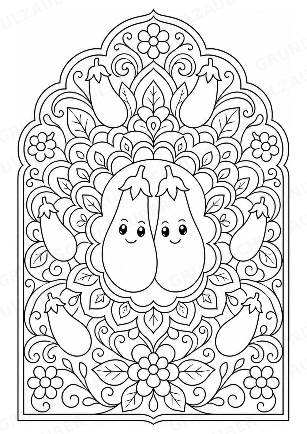 Aubergine Mandalas Ausmalbilder – Gemüse – 15 Malvorlagen – Materialseite 6