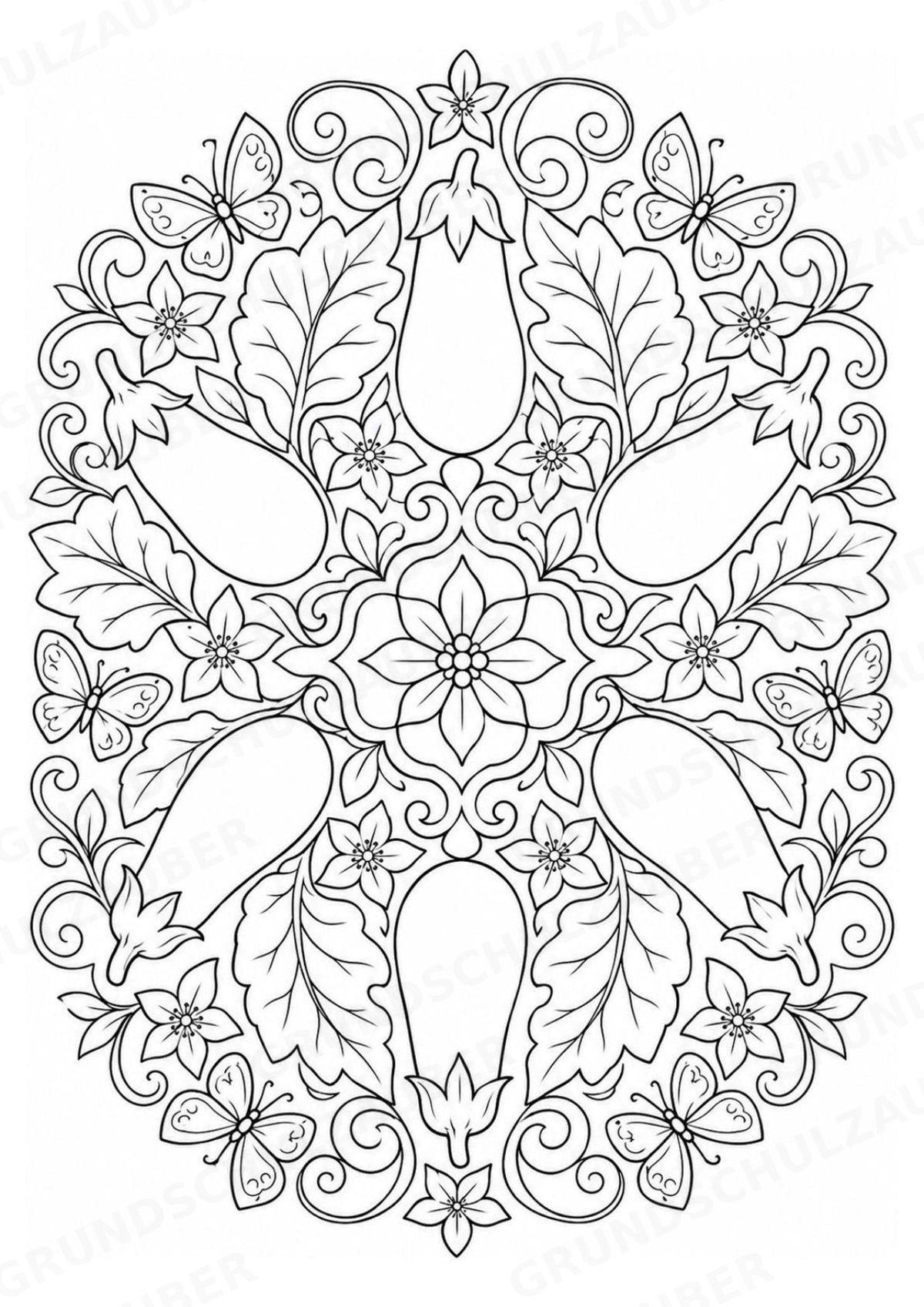 Aubergine Mandalas Ausmalbilder – Gemüse – 15 Malvorlagen – Materialseite 9