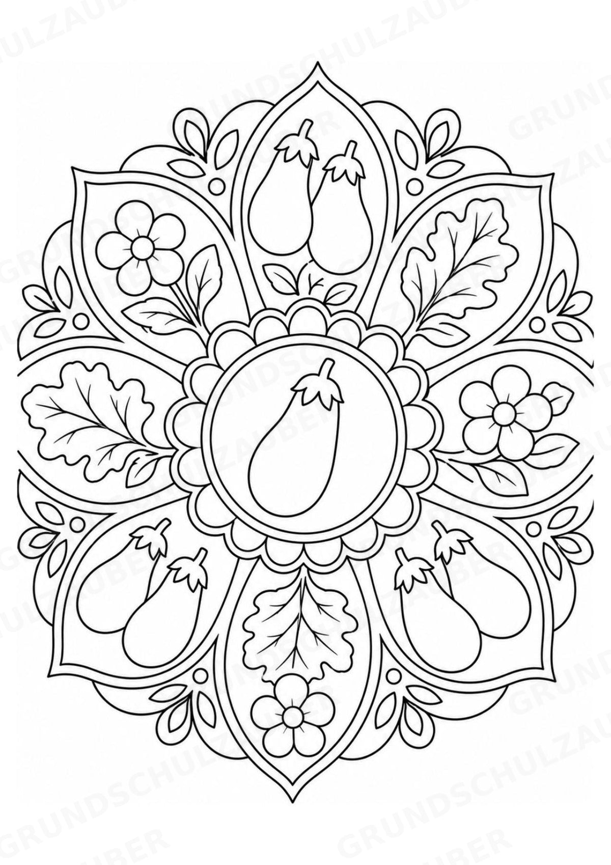 Aubergine Mandalas Ausmalbilder – Gemüse – 15 Malvorlagen – Materialseite 11