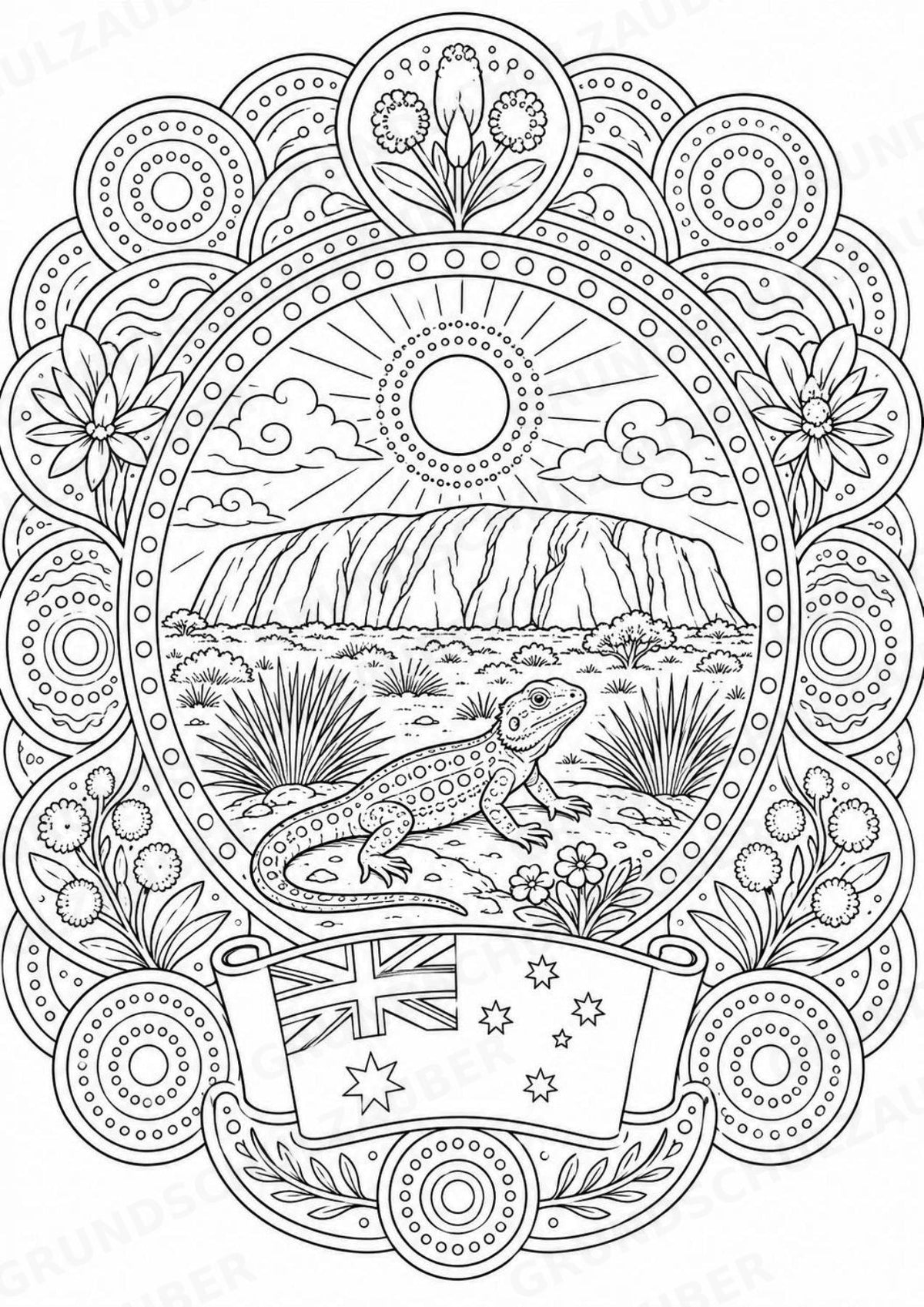 Australien Mandalas Ausmalbilder – Länder und Kulturen – 15 Malvorlagen – Materialseite 5