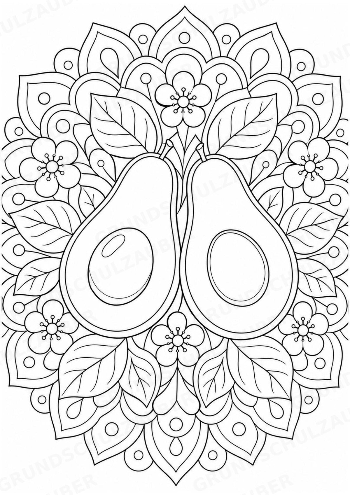 Avocado Mandalas Ausmalbilder – Obst – 15 Malvorlagen – Materialseite 3