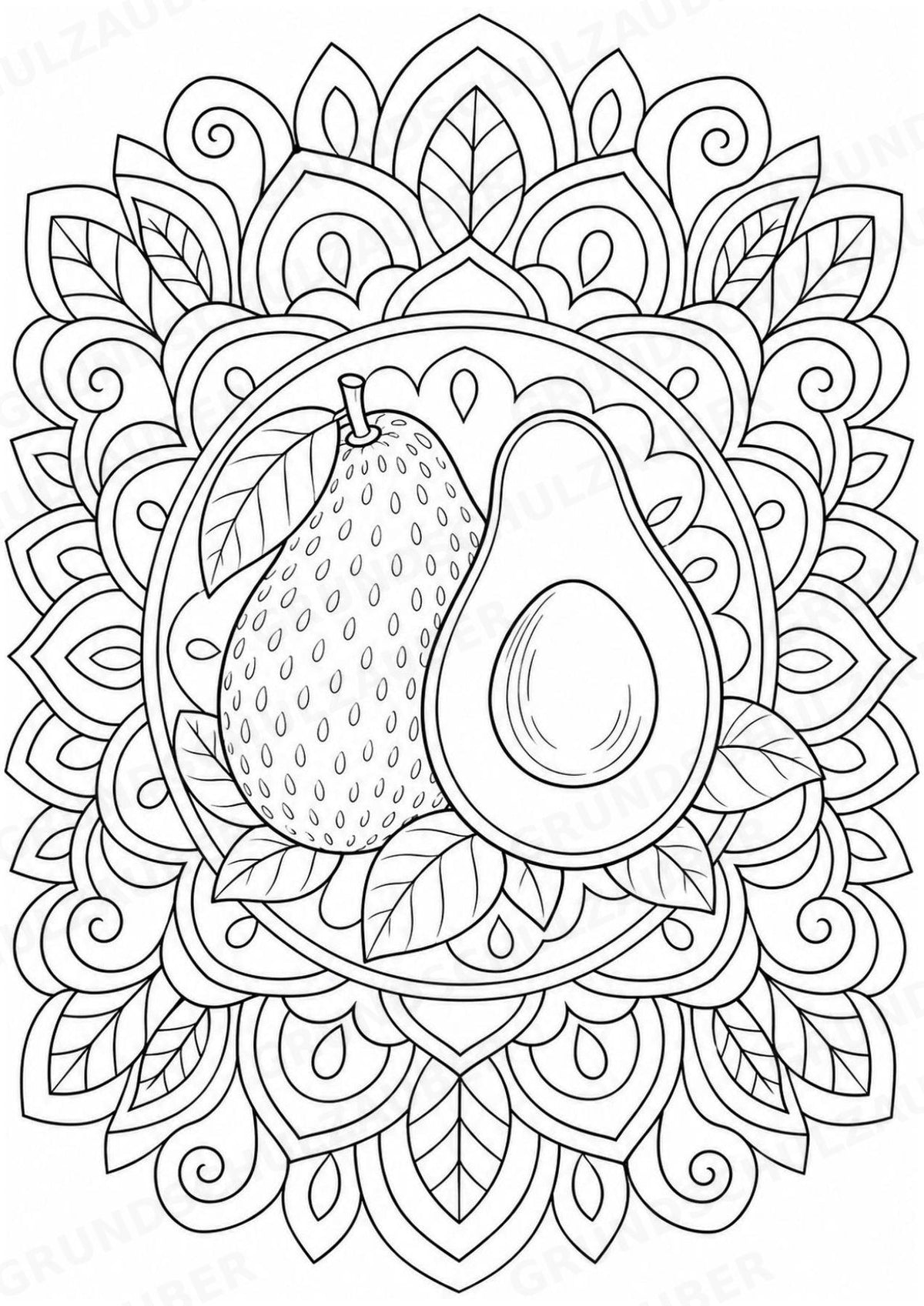 Avocado Mandalas Ausmalbilder – Obst – 15 Malvorlagen – Materialseite 4