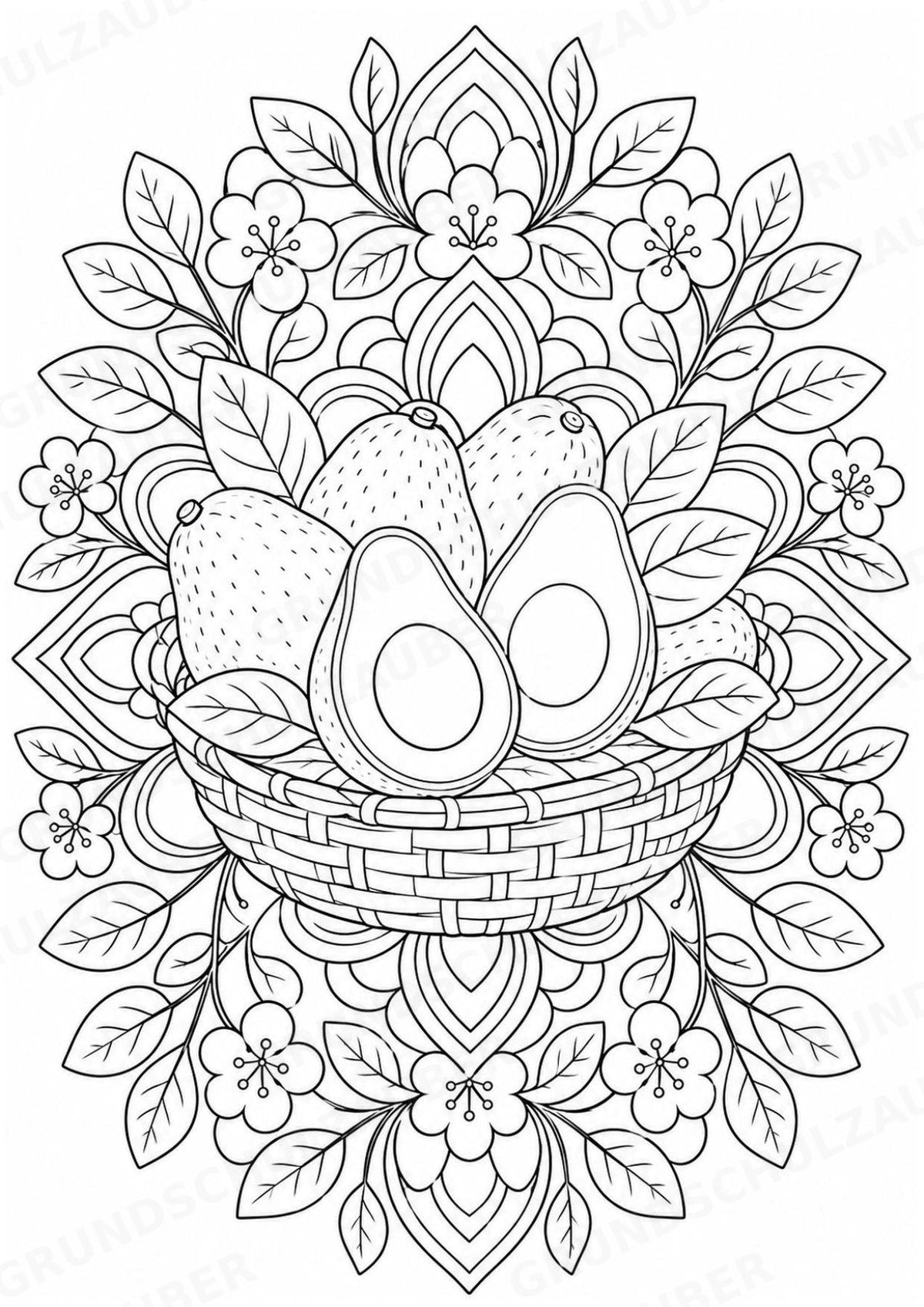 Avocado Mandalas Ausmalbilder – Obst – 15 Malvorlagen – Materialseite 10