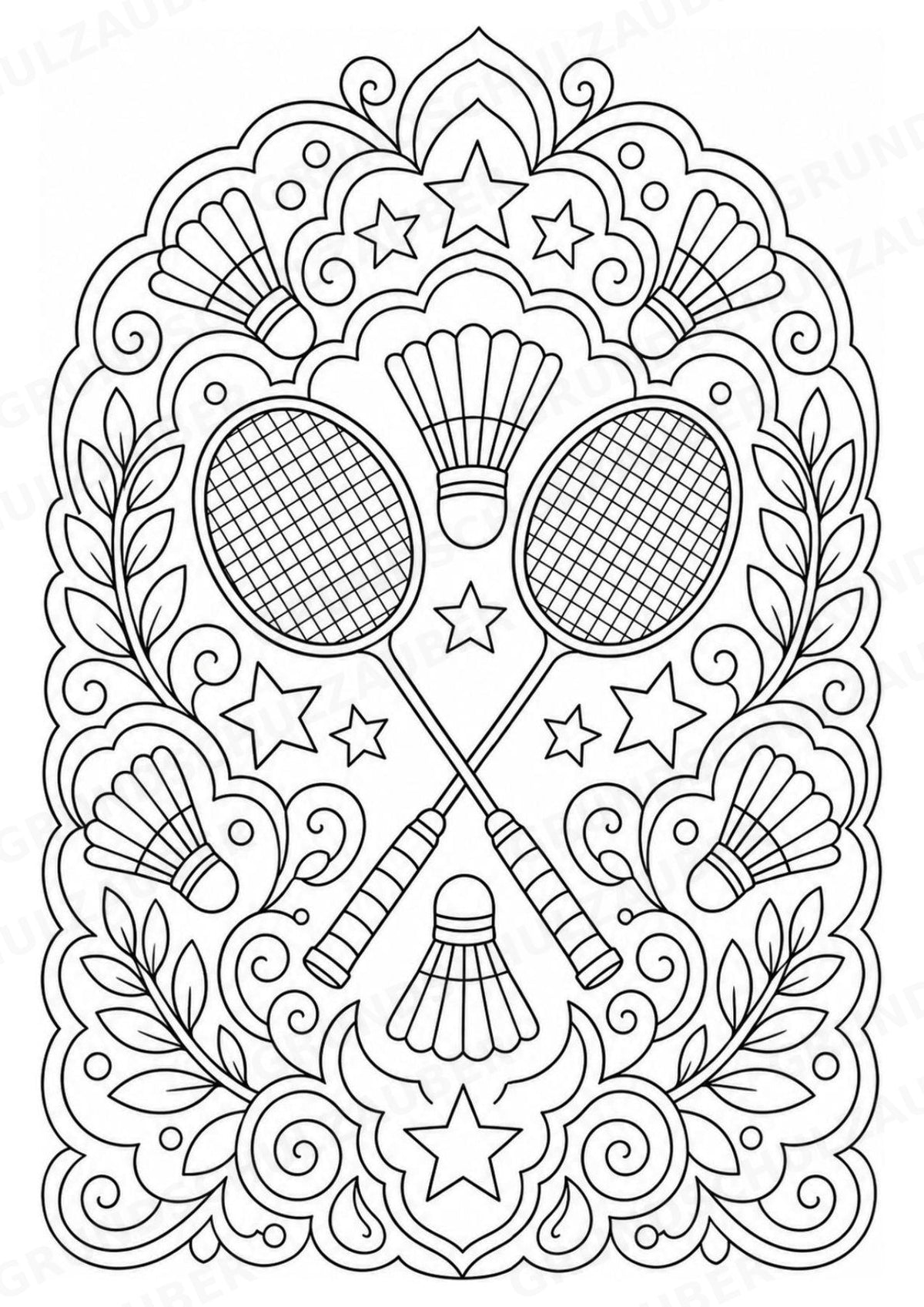 Badminton Mandalas Ausmalbilder – Sport – 15 Malvorlagen – Materialseite 6