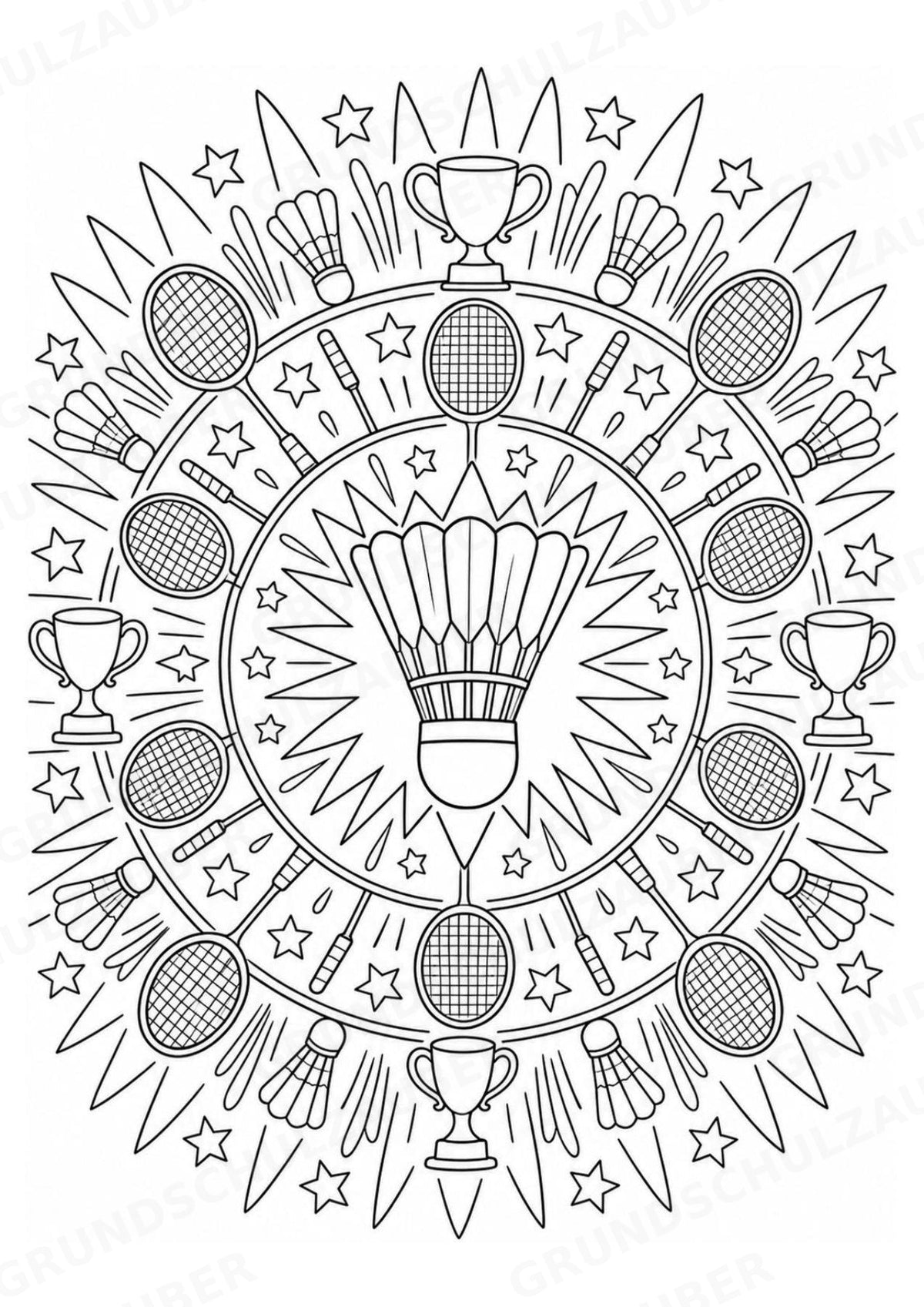 Badminton Mandalas Ausmalbilder – Sport – 15 Malvorlagen – Materialseite 7