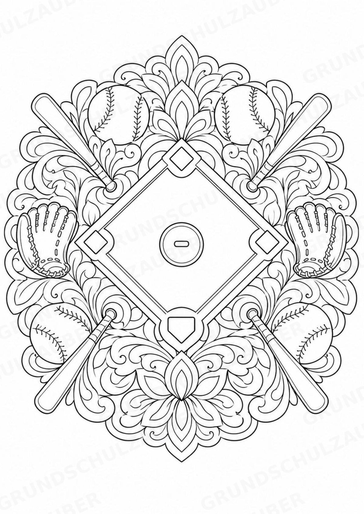 Baseball Mandalas Ausmalbilder – Sport – 15 Malvorlagen – Materialseite 11