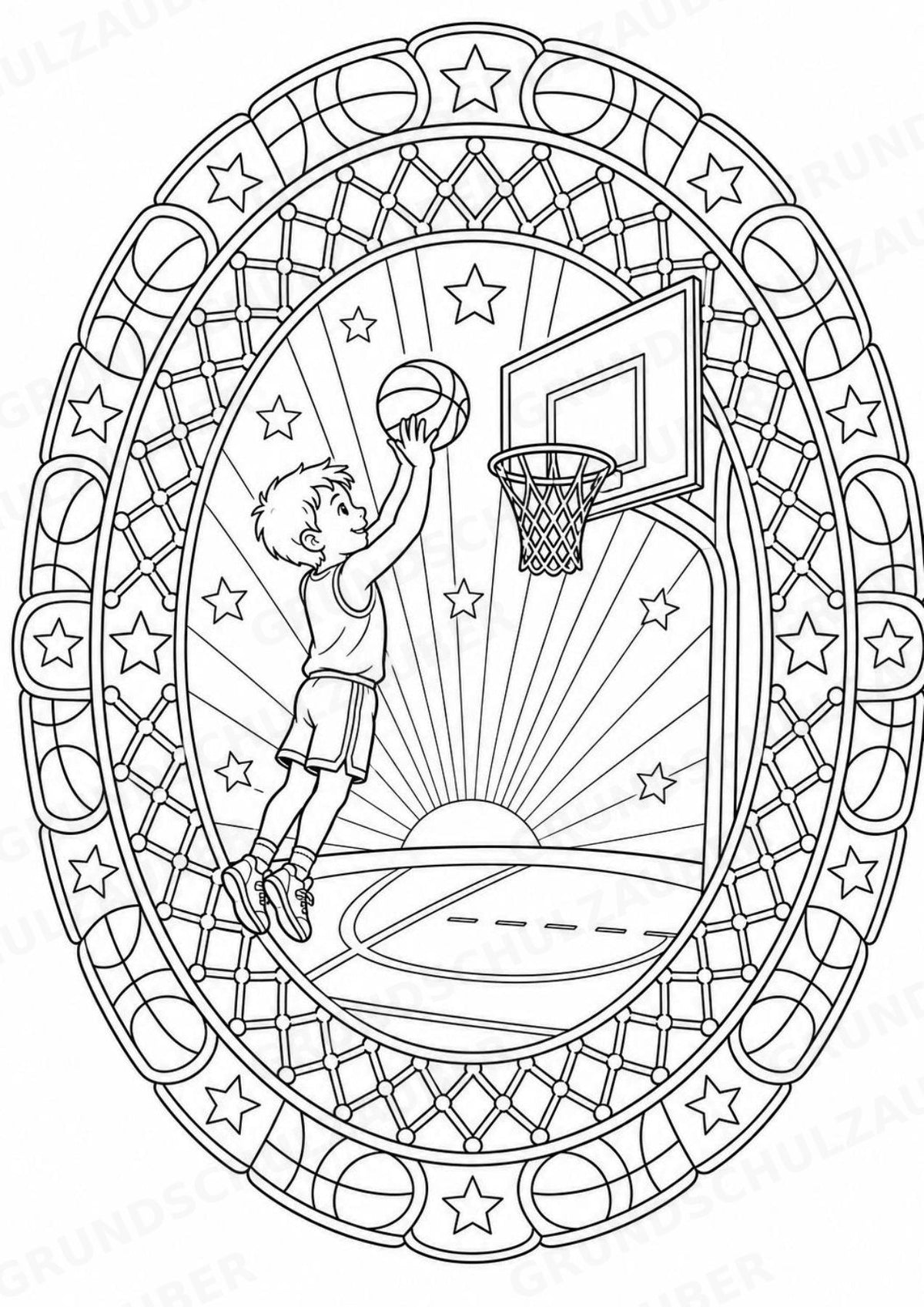 Basketball Mandalas Ausmalbilder – Sport – 15 Malvorlagen – Materialseite 4