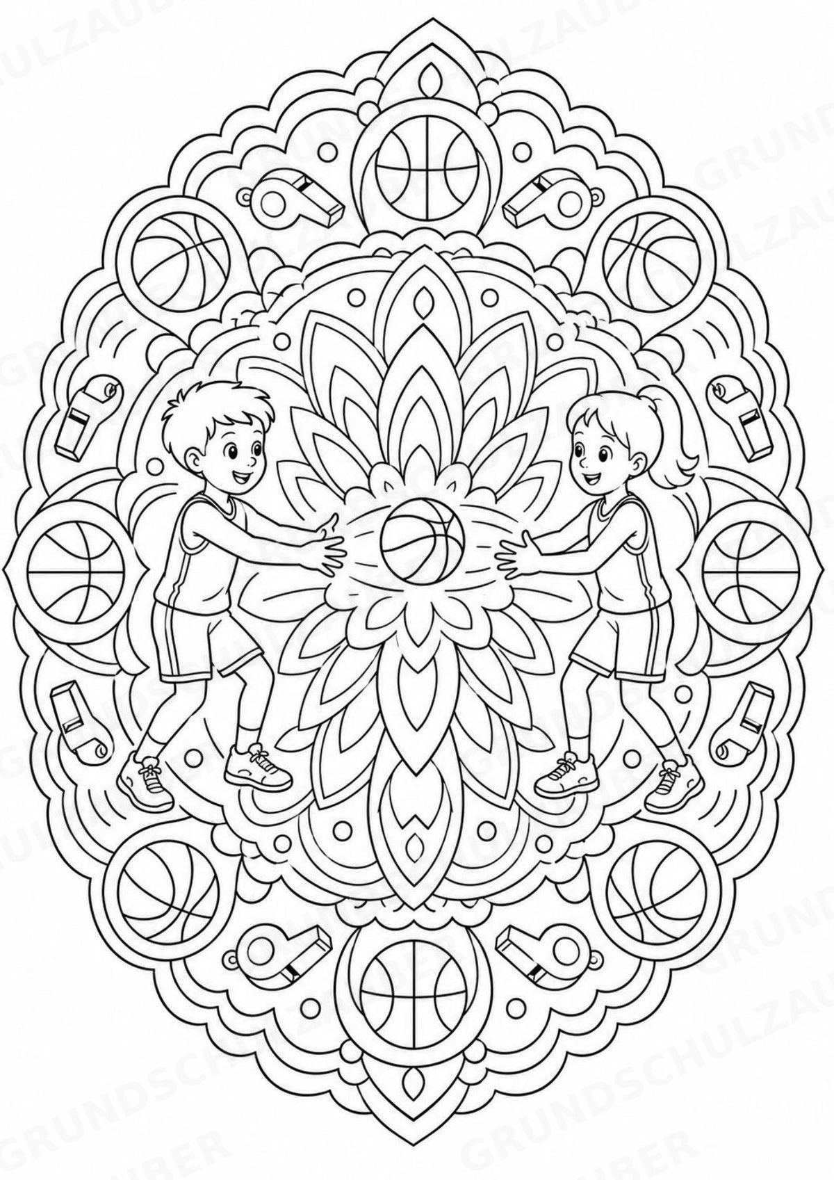 Basketball Mandalas Ausmalbilder – Sport – 15 Malvorlagen – Materialseite 6