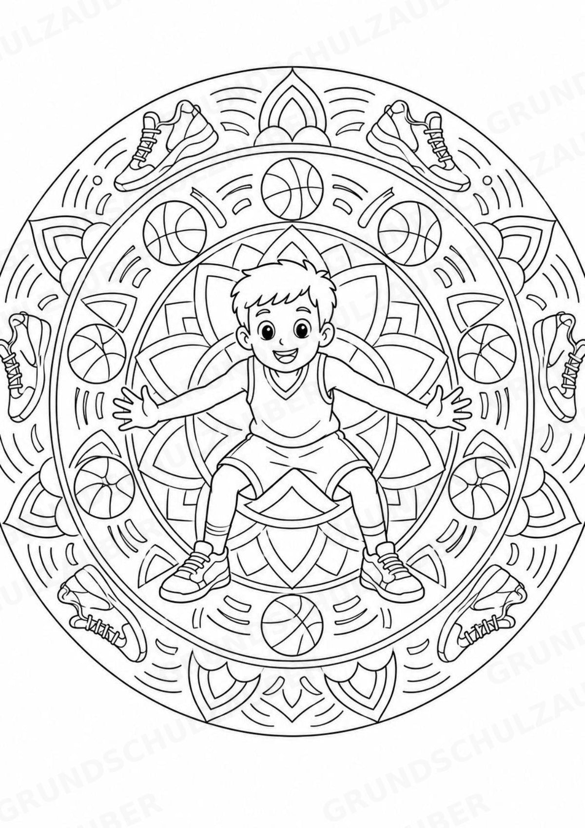 Basketball Mandalas Ausmalbilder – Sport – 15 Malvorlagen – Materialseite 10