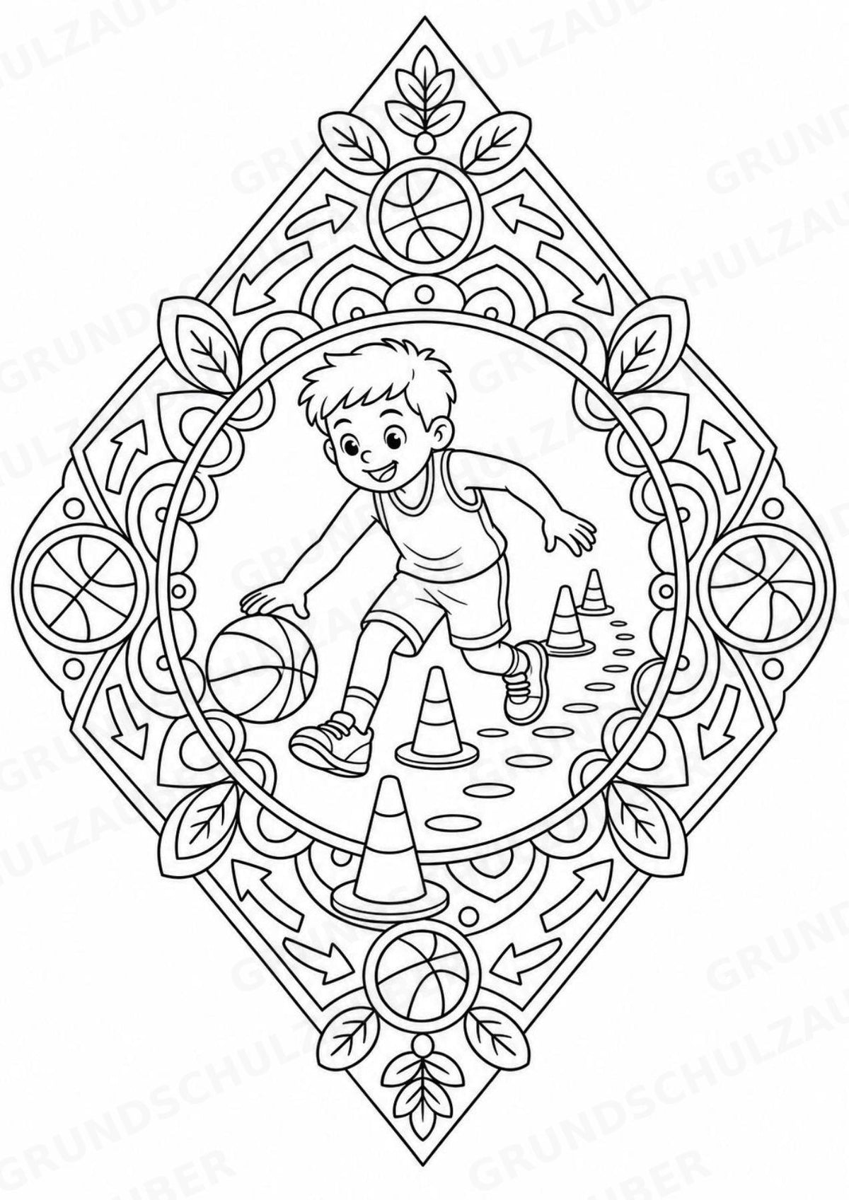 Basketball Mandalas Ausmalbilder – Sport – 15 Malvorlagen – Materialseite 11
