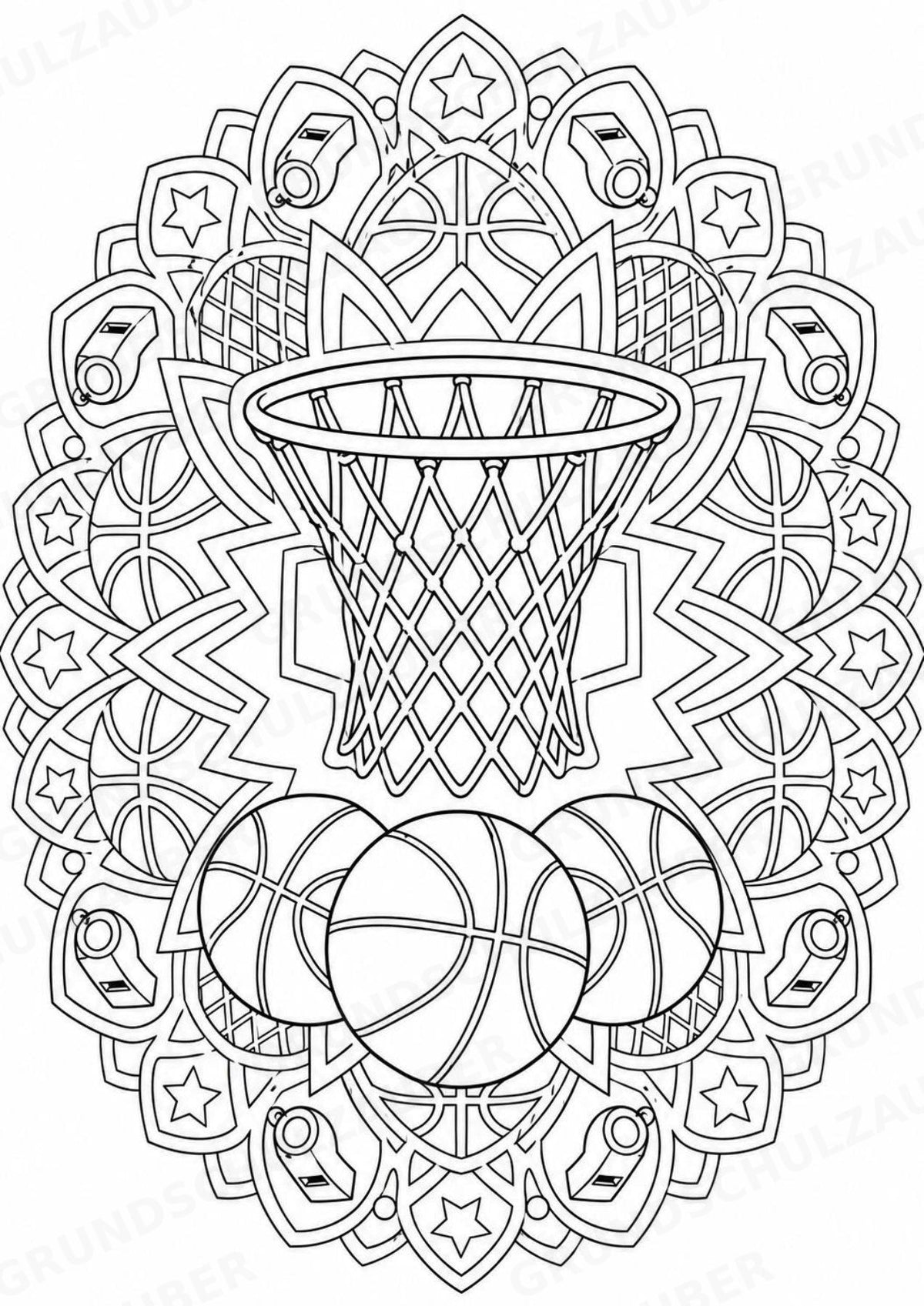 Basketball Mandalas Ausmalbilder – Sport – 15 Malvorlagen – Materialseite 16